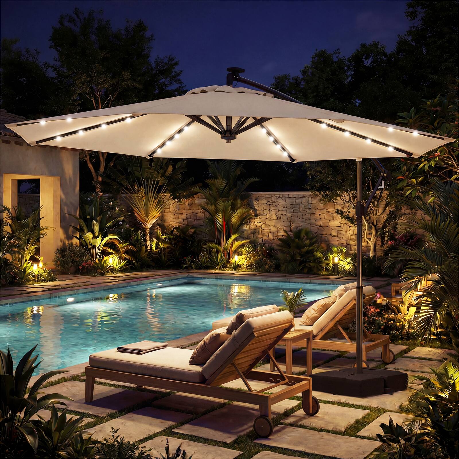 Alt View 4. Costway - Costway 10 FT Solar Offset Hanging Umbrella Patio Cantilever Umbrella with 32 LED Lights - Beige.