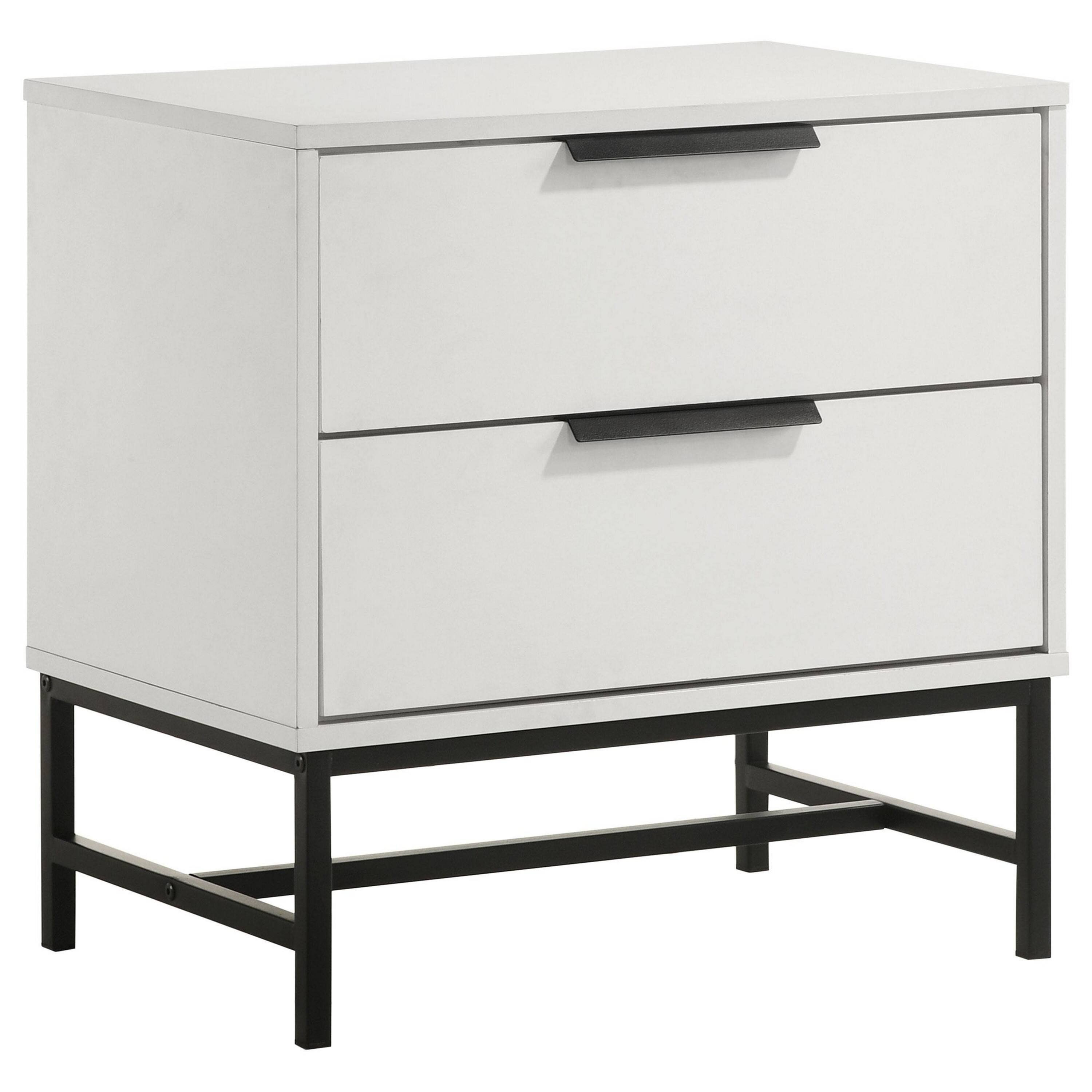 Manhattan Lane - Noro Nightstand, 24 Inch, 2 Storage Drawers, Modern Metal - White