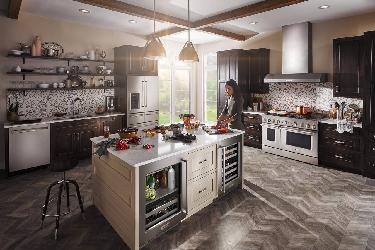 Alt View 5. KitchenAid - 46-Bottle Dual-Zone Wine Cellar with Glass Door and Metal-Front Racks - Stainless Steel.