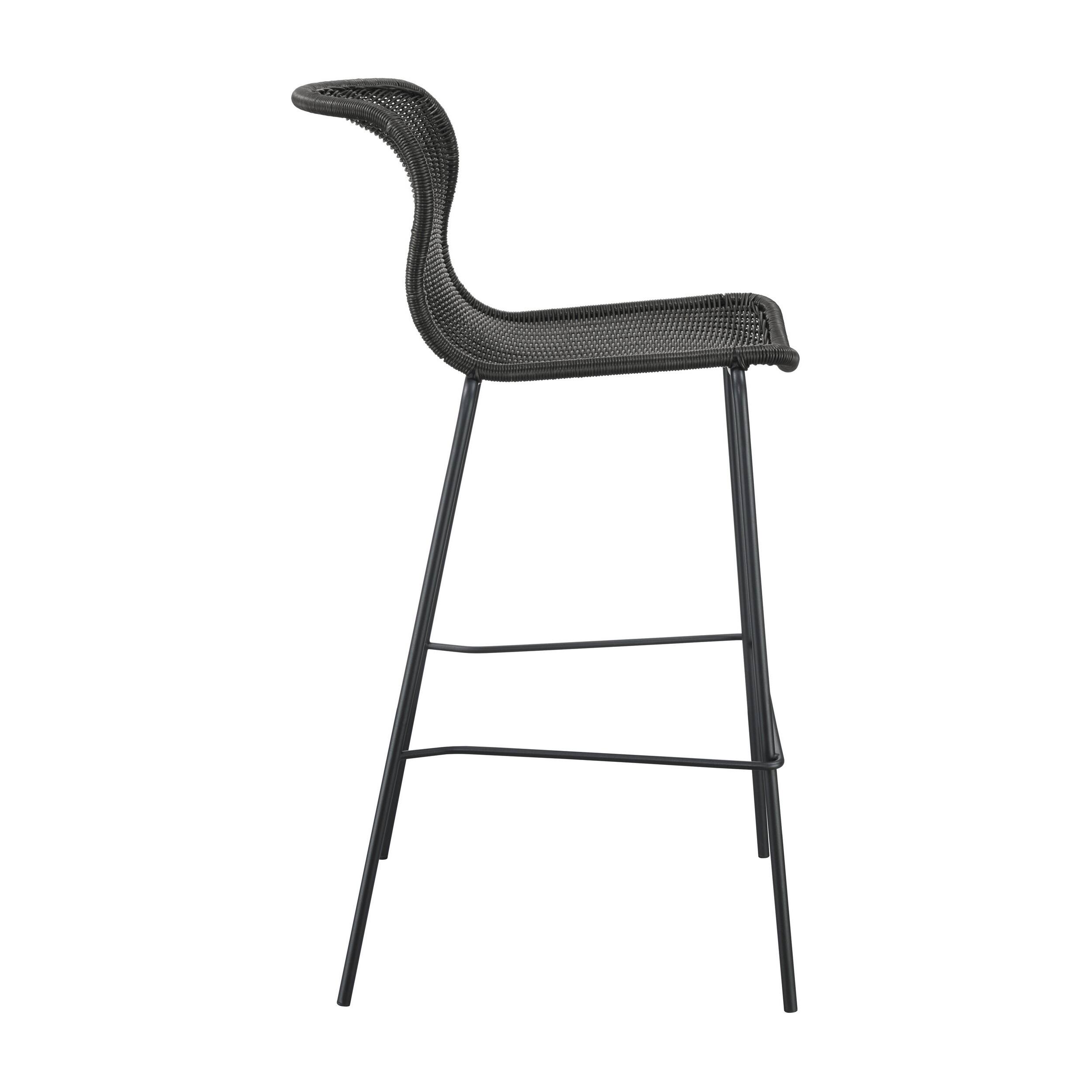 Left. Manhattan Lane - Qob 30 Inch Set of 2 Barstools, Woven Rattan Seat, Metal Frame - Black, Brown.