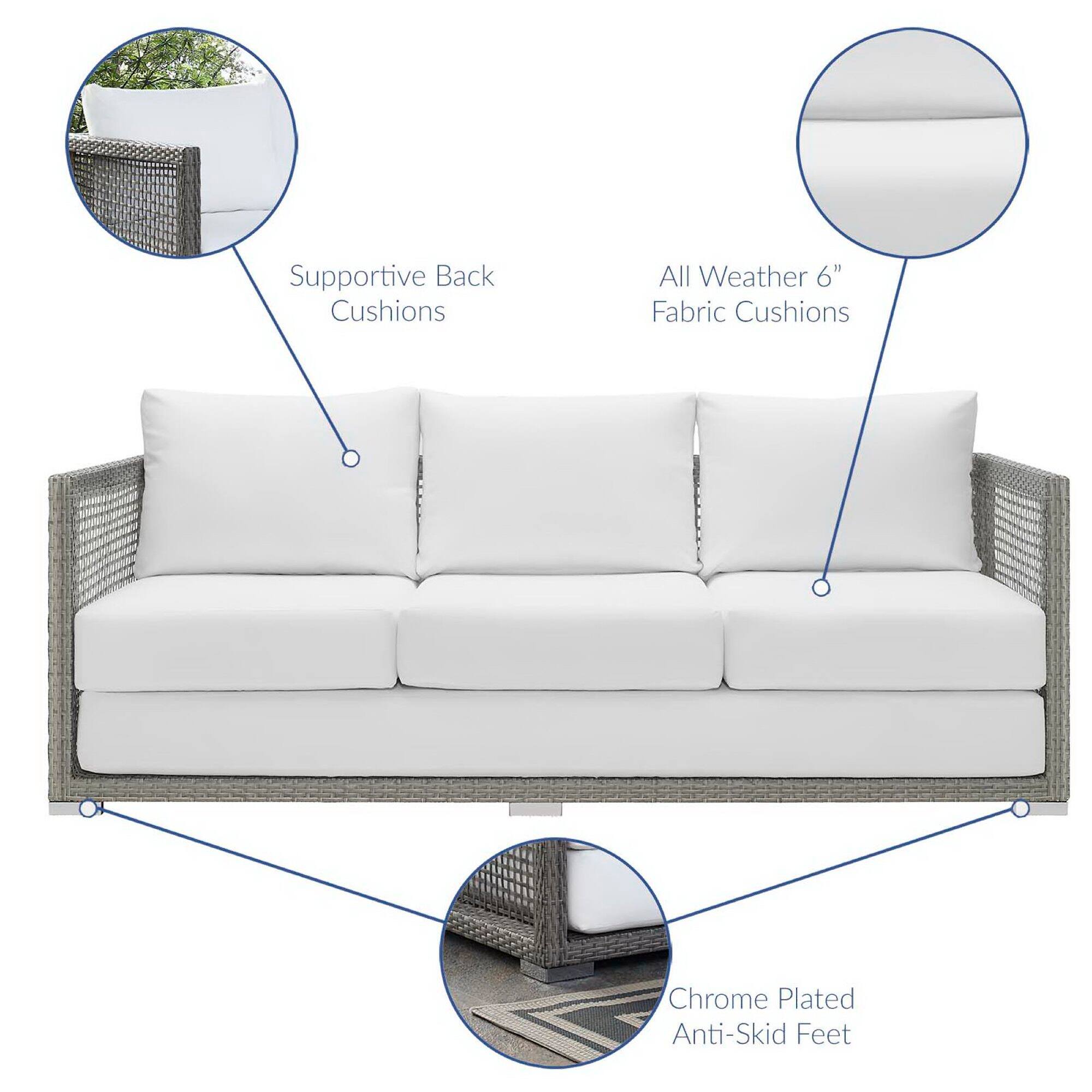 Supportive Back Cushions  
All Weather 6" Fabric Cushions  
Chrome Plated Anti-Skid Feet