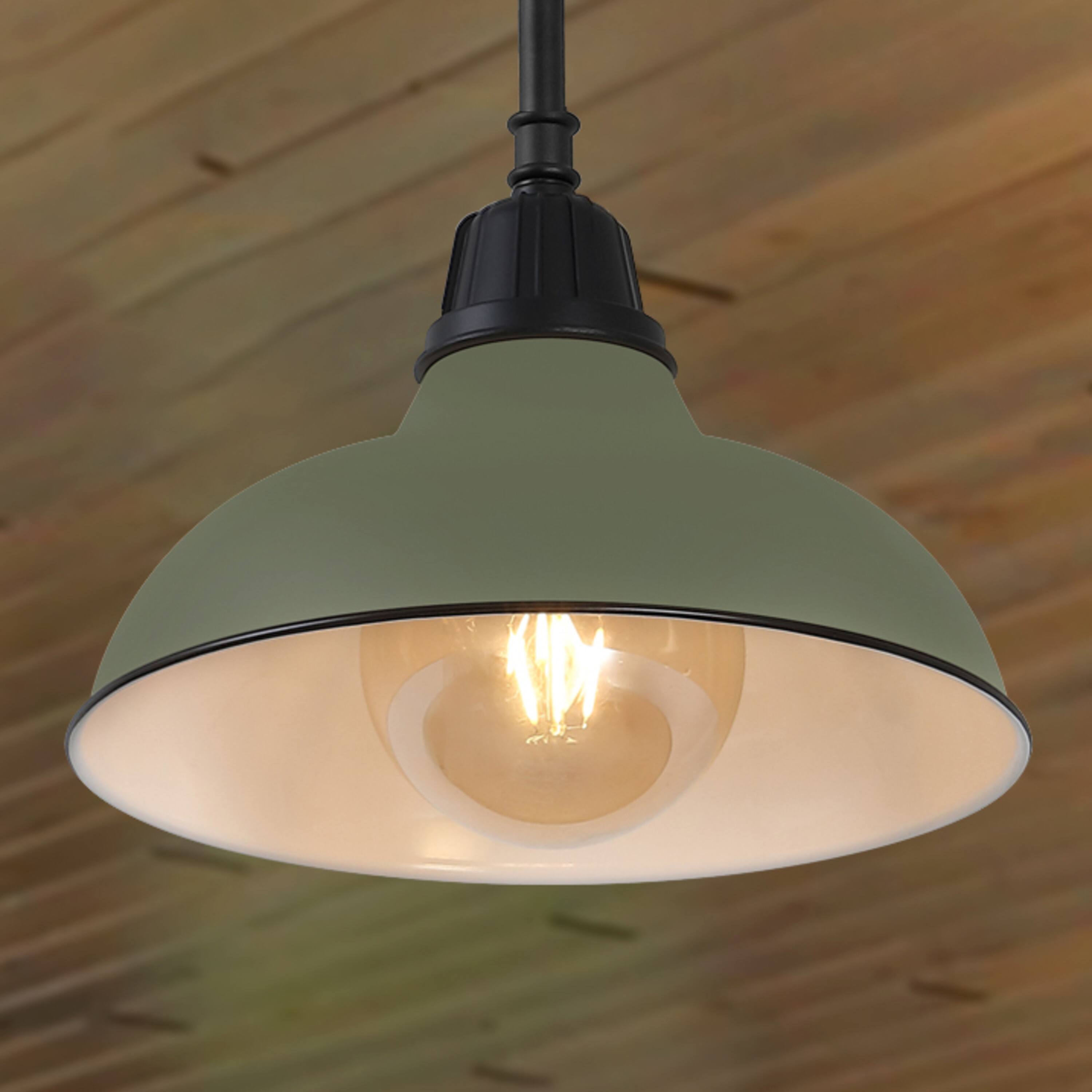 Alt View 1. Jonathan Y - Jasper 12.25" 1-Light Farmhouse Industrial Indoor/Outdoor Iron LED Pendant, Matte Olive Green - Matte Olive Green.