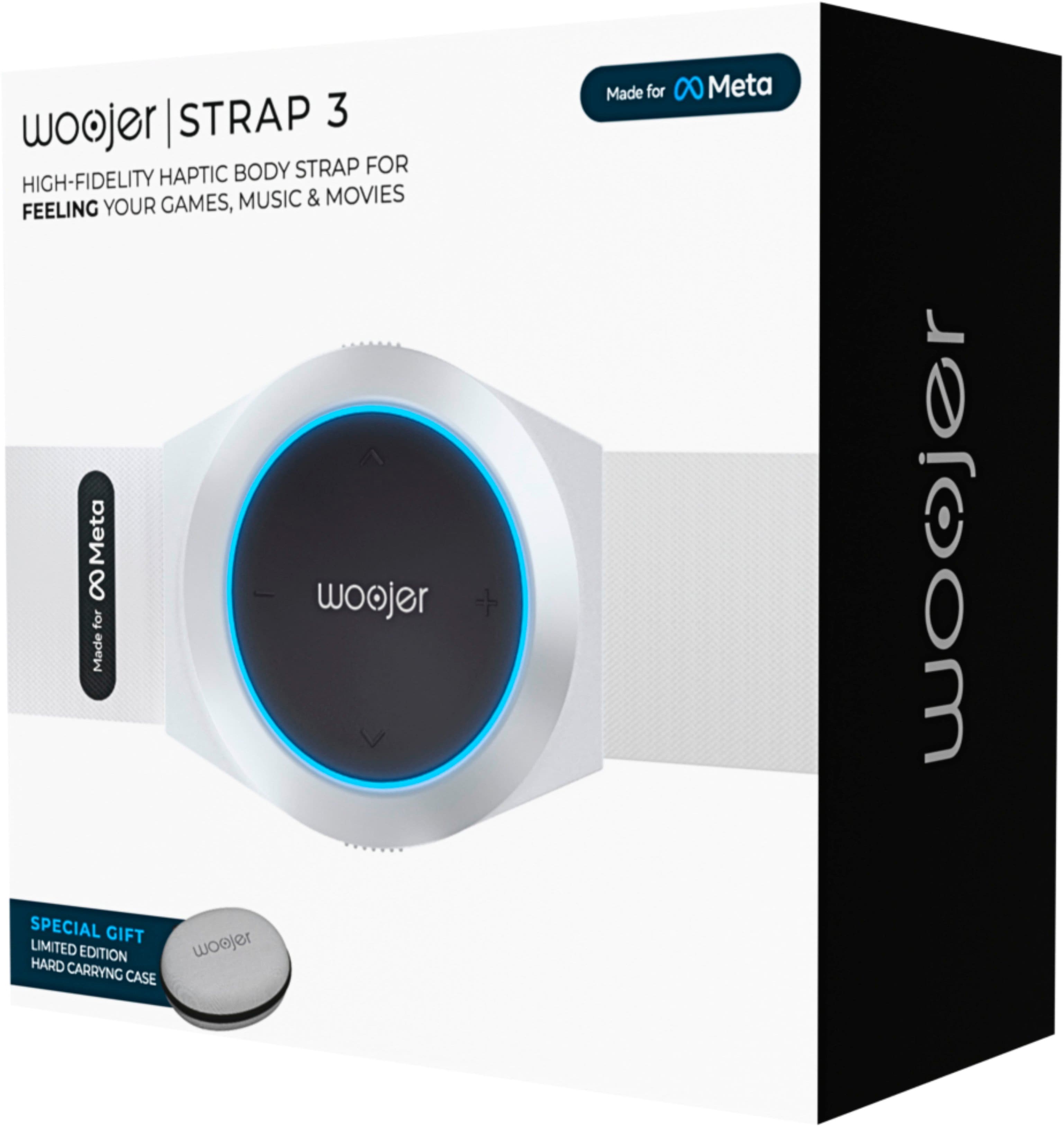 I STRAP 3 woojer HAPTIC BODY STRAP FOR HIGH-FIDELITY MOVIES, YOUR GAMES, MUSIC & FEELING. Made for Meta woojer. Special gift limited edition woojer hard carrying case.