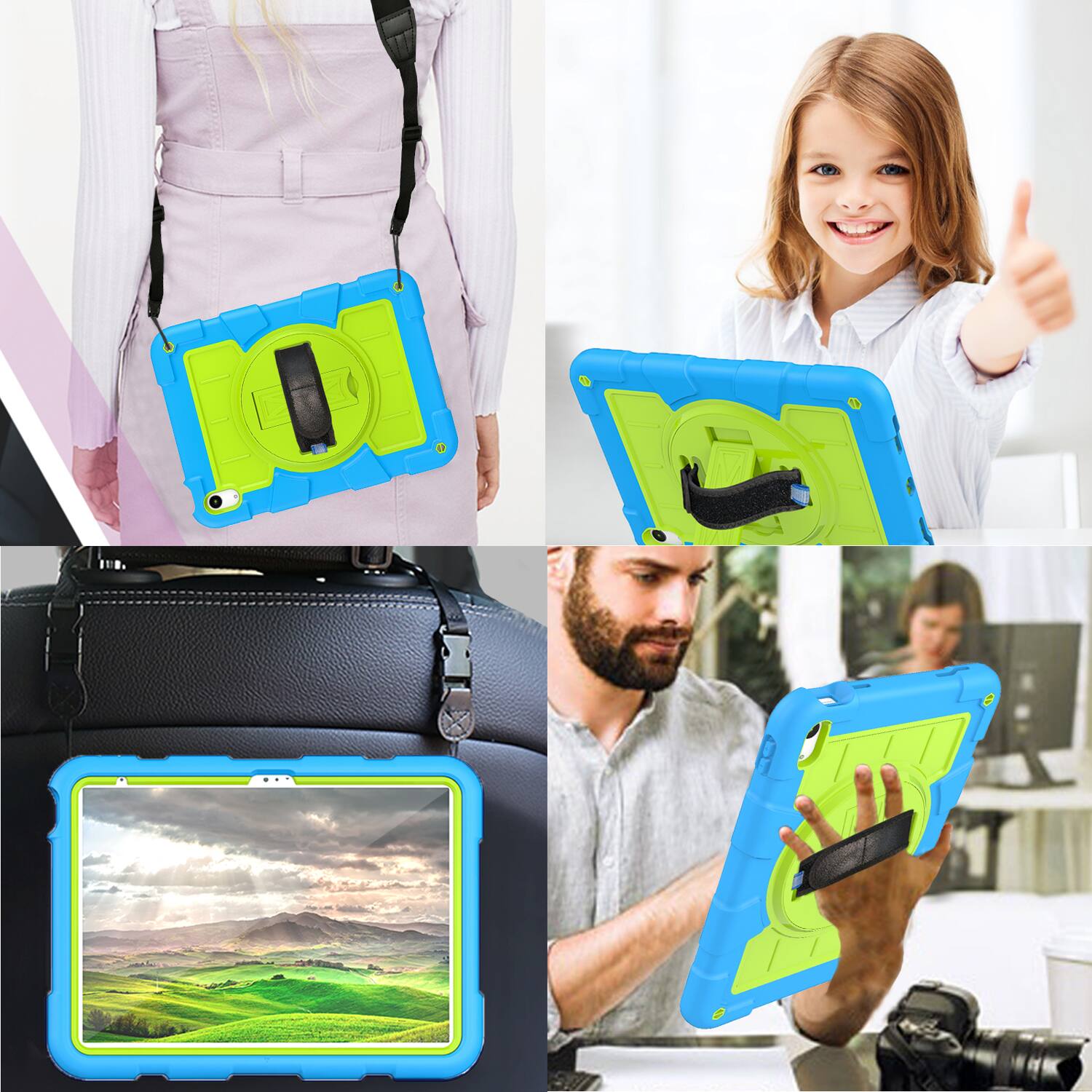 Alt View 3. Dteck - Heavy Duty Rugged Case for Apple iPad (A16) 11" 2025 & iPad 10.9" (10th Gen 2022),With Built-in Kickstand+Shoulder Strap - Blue Green.