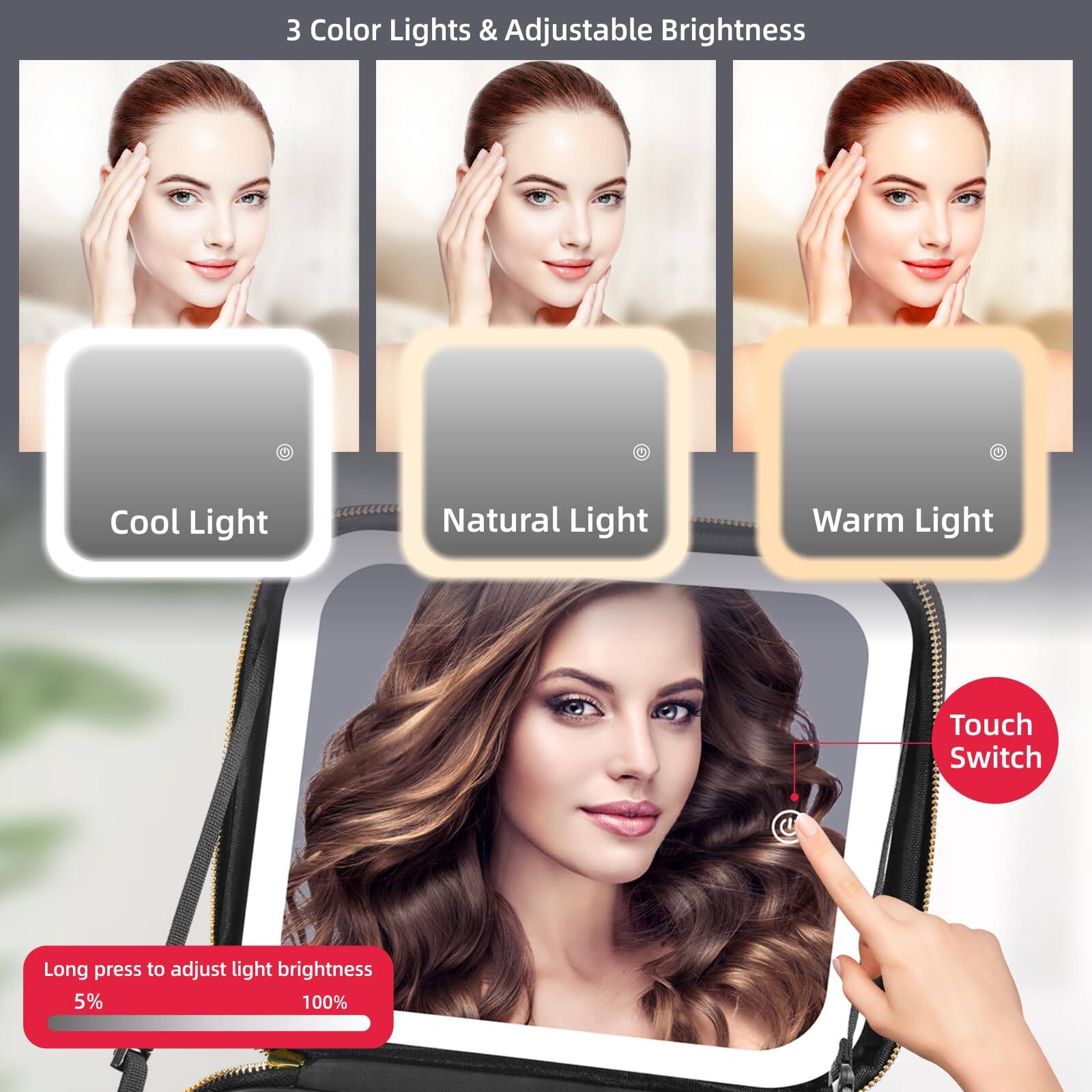 METALTON Makeup Bag With Mirror And Light Colors Travel Make Up ...