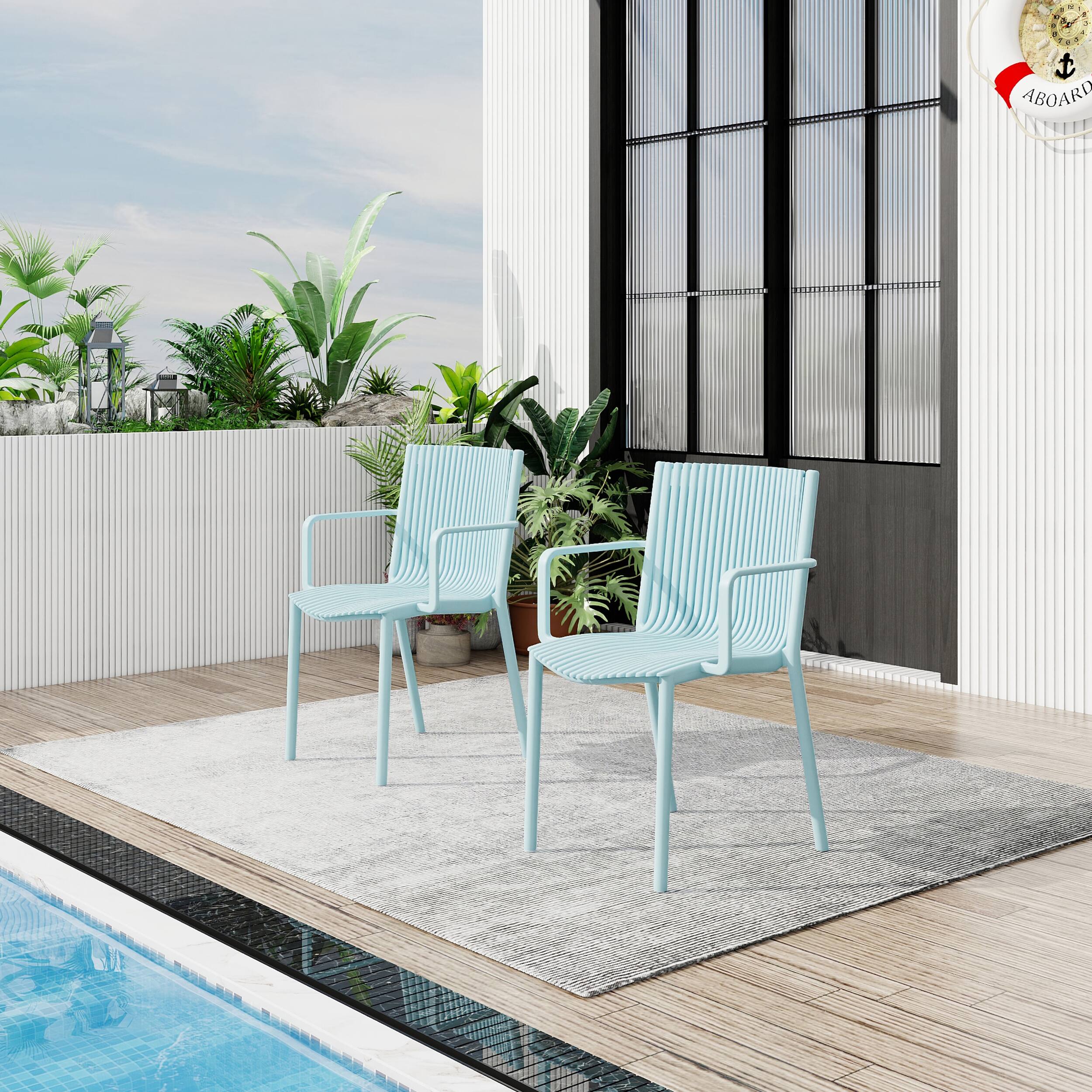 Left. Mondawe - 4pcs Modern Stackable PP Plastic Armchair - Light Blue.