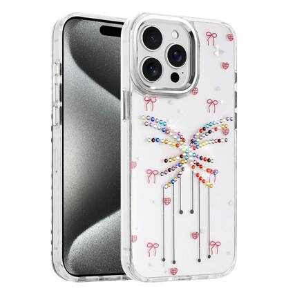 Front. Kitcheniva - Colorful Epoxy Design Plastic Jewel Phone Case With 2 Pcs Tempered Glass For iPhone 15 Pro Max Butterfly - Multicolor.