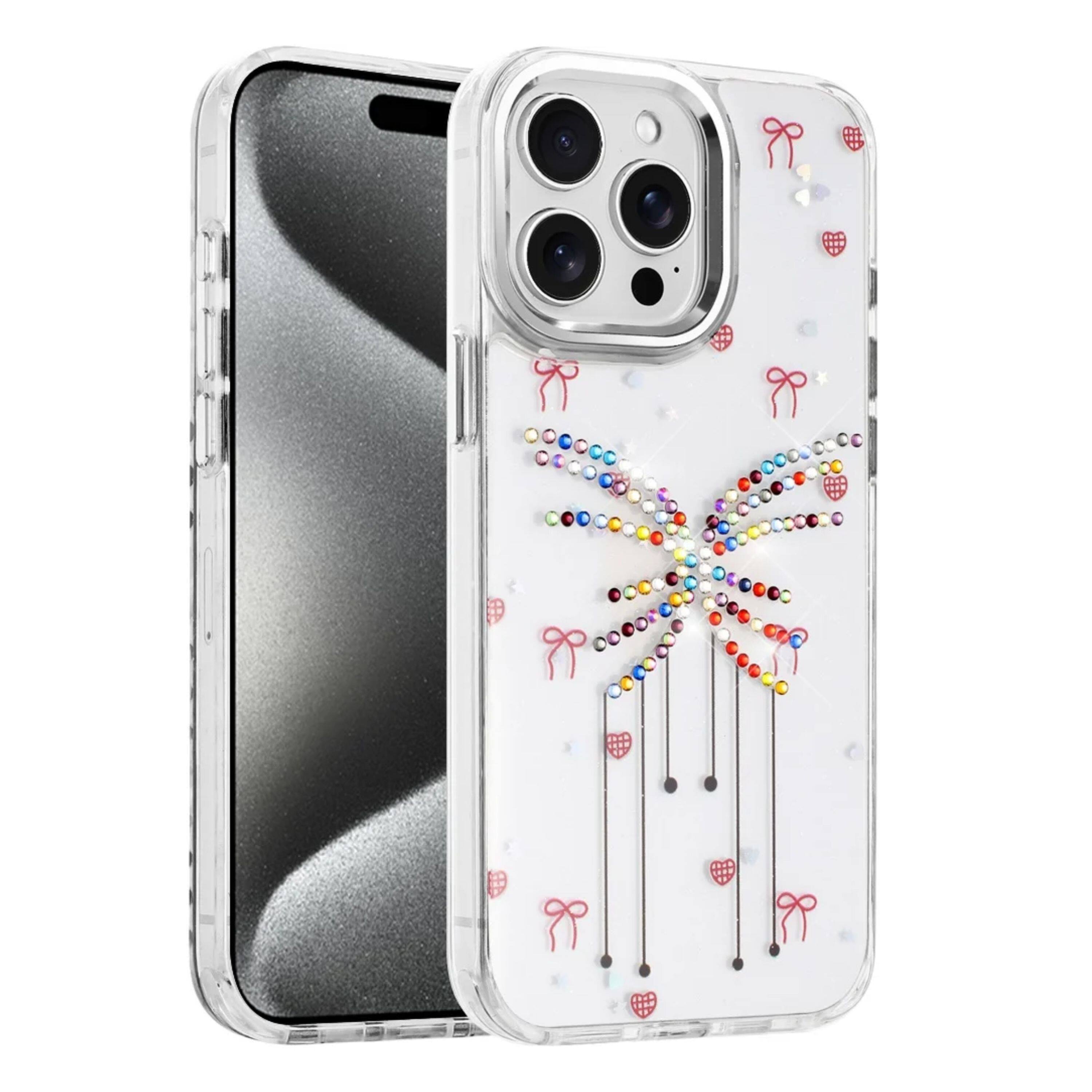 Front. Kitcheniva - Colorful Epoxy Design Plastic Jewel Phone Case With 2 Pcs Tempered Glass For iPhone 15 Pro Max Butterfly - Multicolor.