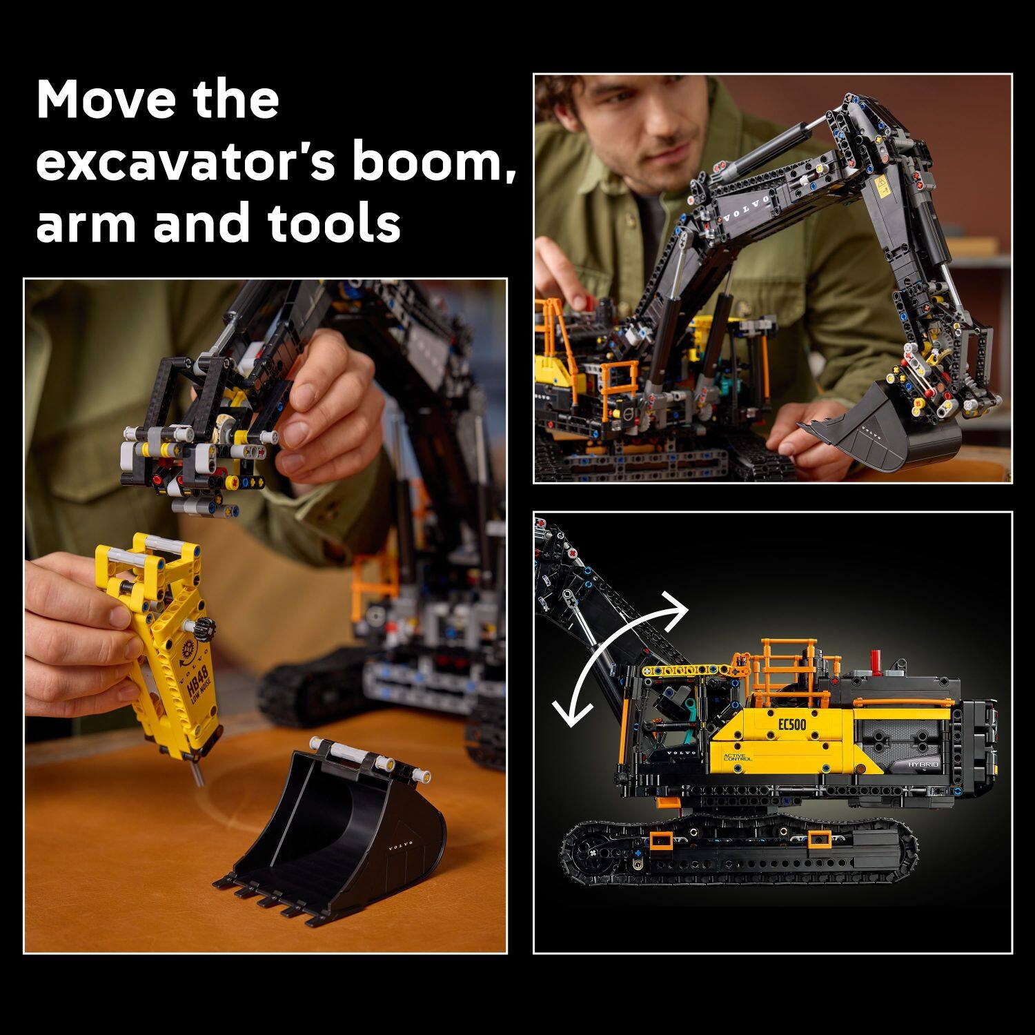 Move the excavator's boom, arm and tools. H . EC500 .