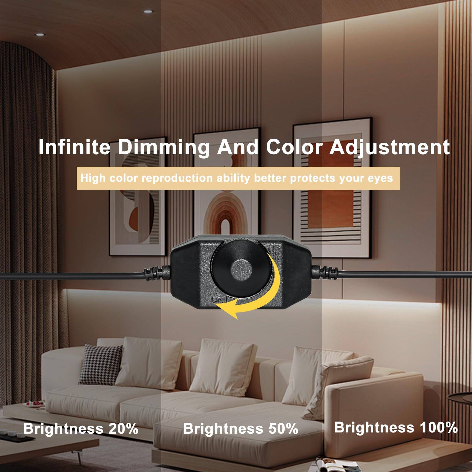 Infinite Dimming And Color Adjustment  
High color reproduction ability better protects your eyes  

Brightness 20%  
Brightness 50%  
Brightness 100%