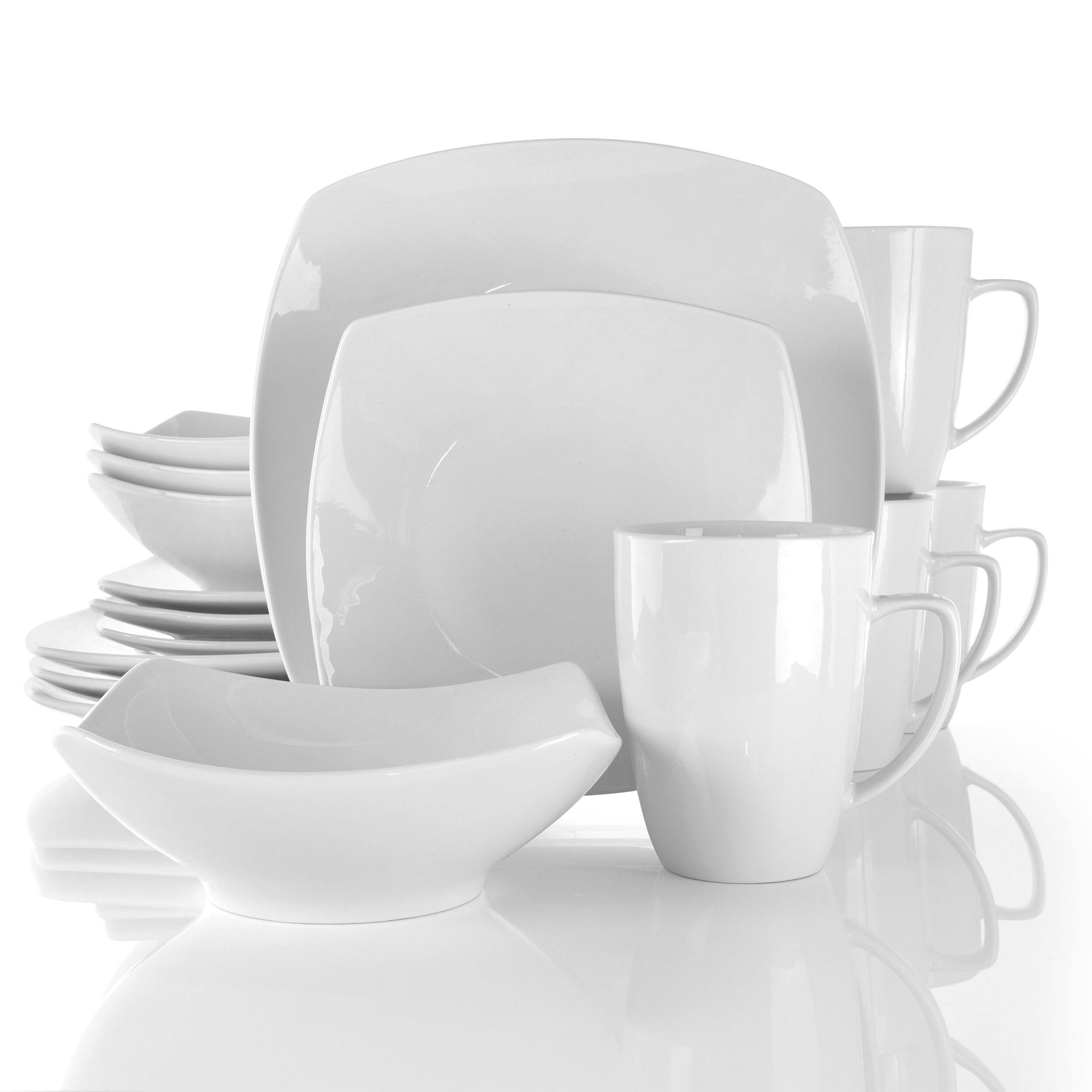 Alt View 8. Elama - Elama Hayes 16 Piece Square Porcelain Dinnerware Set in White - White.