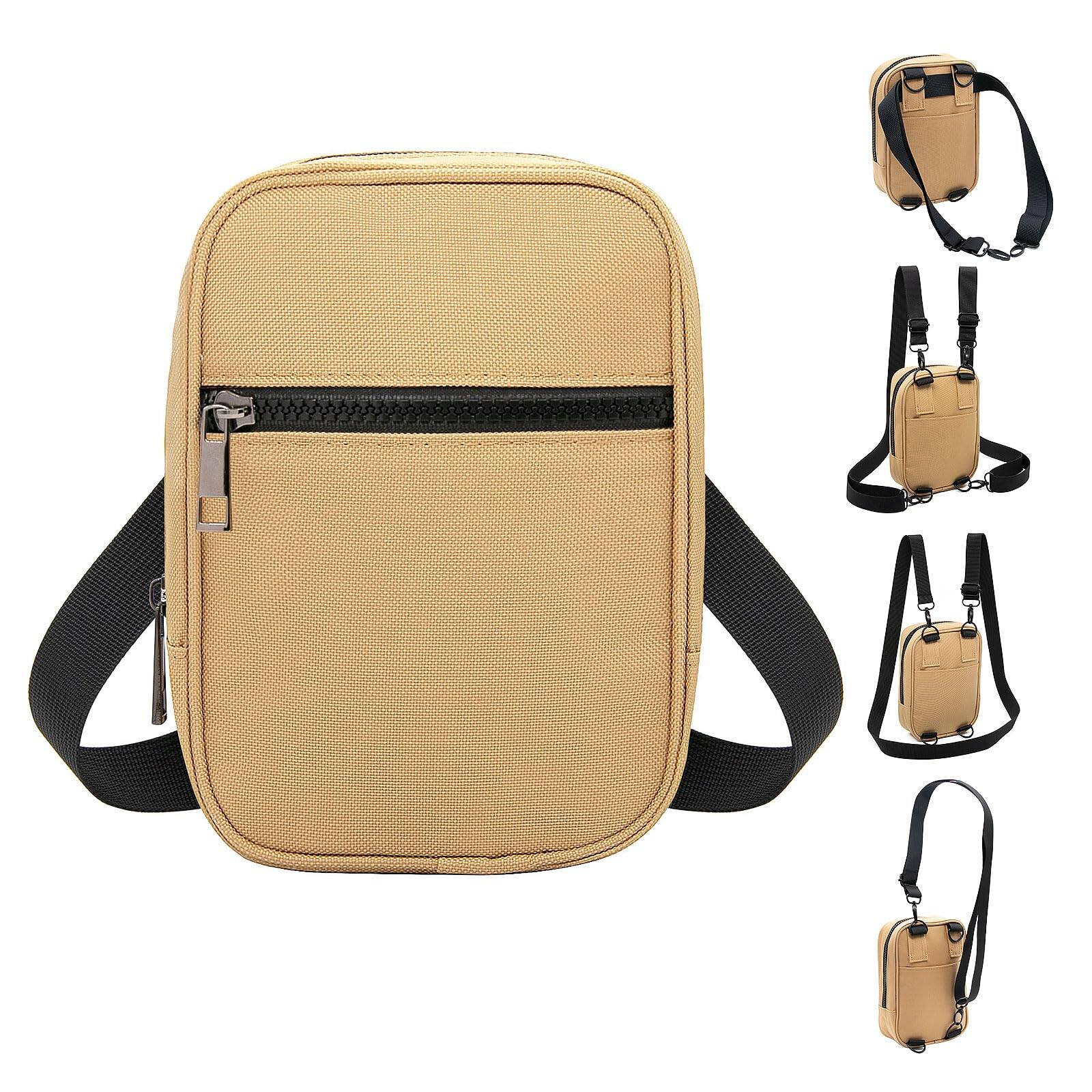 Front. Auledio - Mini Portable Casual men's Mobile Bag, Stylish Zipper Shoulder Bag for Sports and Fitness with Arm Bag, khaki - khaki.