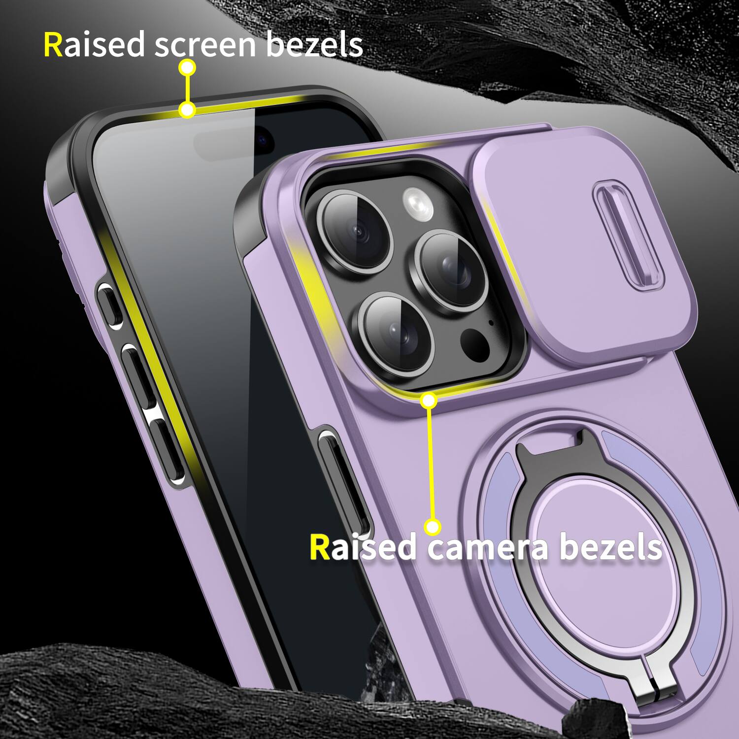 Raised screen bezels  
Raised camera bezels