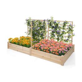 SlickBlue - Garden Raised Bed with Two Planter Boxes and Triple Trellis Support - Natural