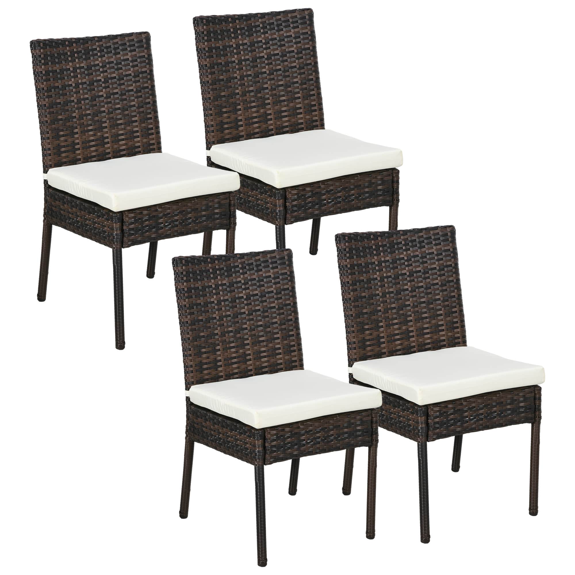 Outsunny - 4 PE Rattan Outdoor Dining Chairs with Cushions, Patio Wicker Dining Chairs with Backrests for Porch, Deck, Garden - White price history on PriceWatchPro