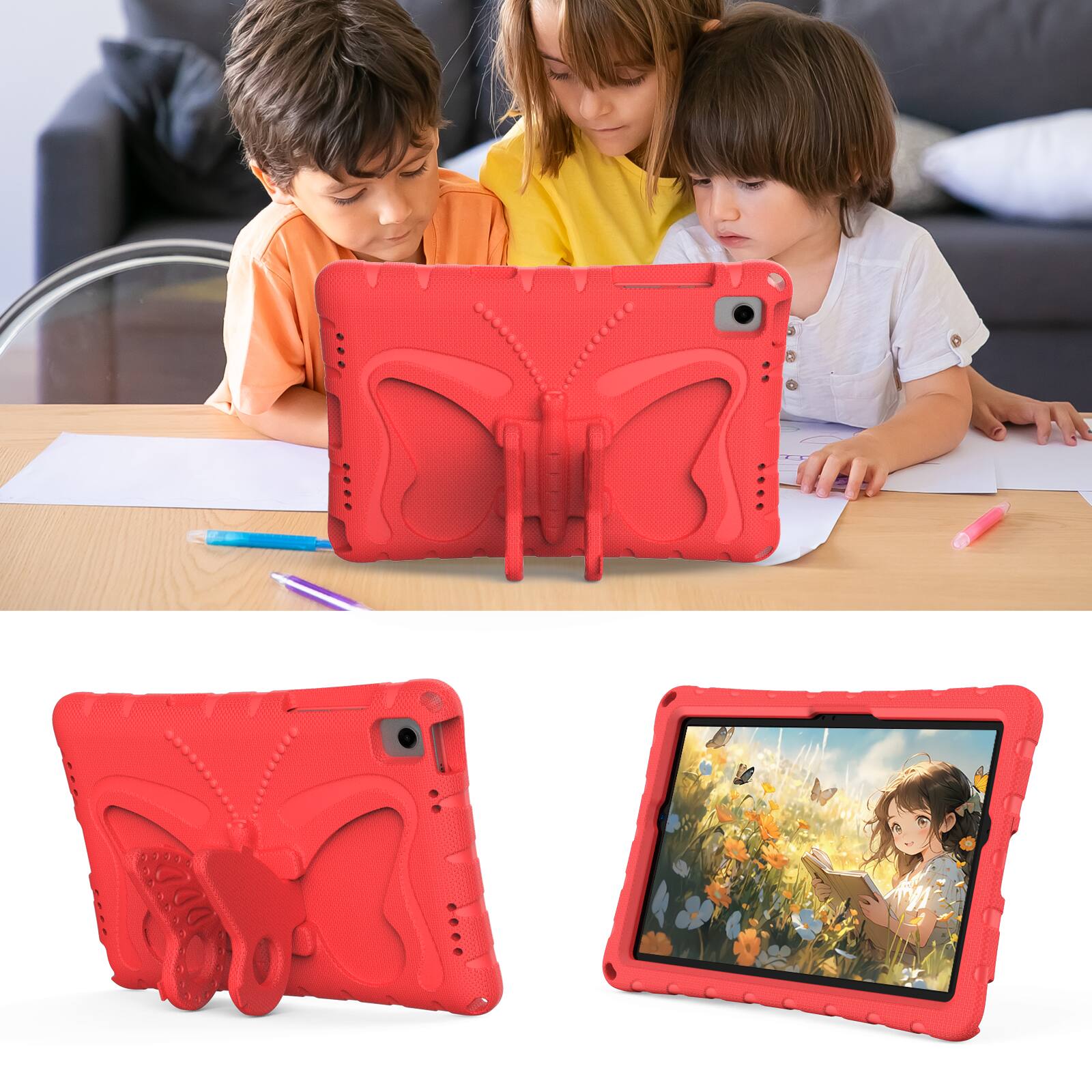 Alt View 2. Dteck - Kids Case for Samsung Galaxy Tab A11+ 2025 / A9+ 2023 Case 11 Inch with Strap & Stand, Shockproof EVA Protective Cover - Red.