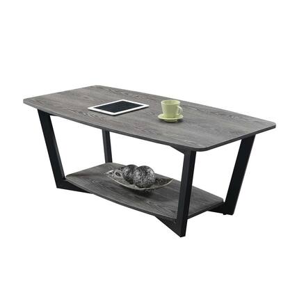 Front. Convenience Concepts - Graystone Coffee Table with Shelf, Weathered Gray/Black Frame - Weathered Gray/Black Frame.