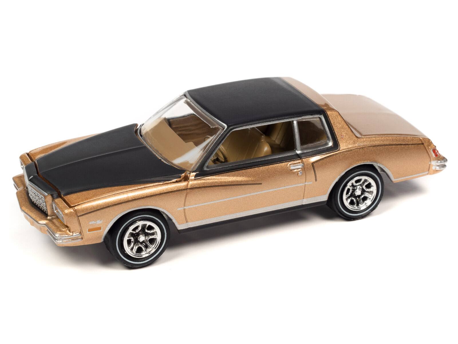 Alt View 1. Johnny Lightning - 1980 Chevrolet Monte Carlo Light Camel Gold Met w/Black Top & Hood Ltd Ed to 3484 pcs 1/64 Model Car by Johnny Lightning.