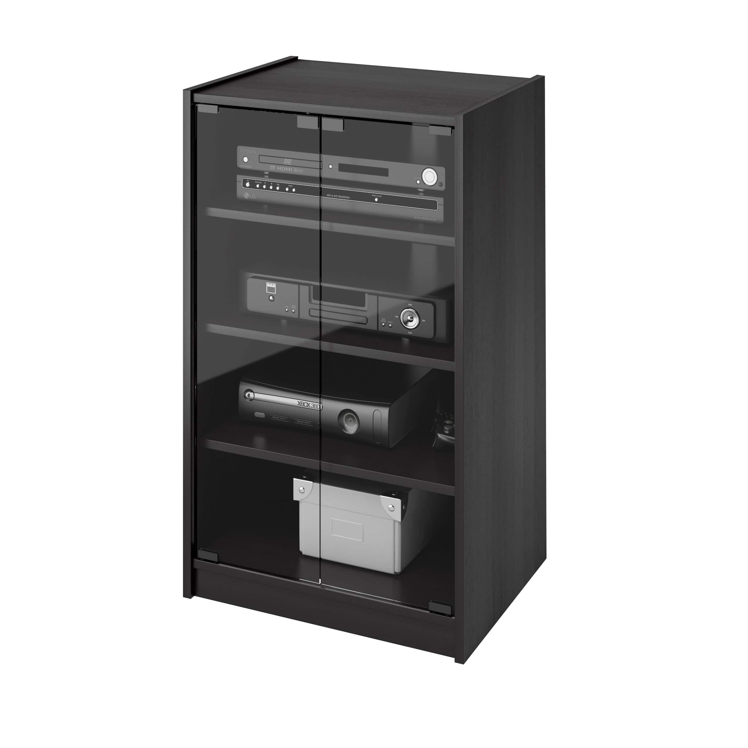 Alt View 32. CorLiving - 4-Tier Media Stand, DVD Storage Cabinet with 3 Adjustable Shelves, Tempered Glass Doors, and Cable Management - Black.