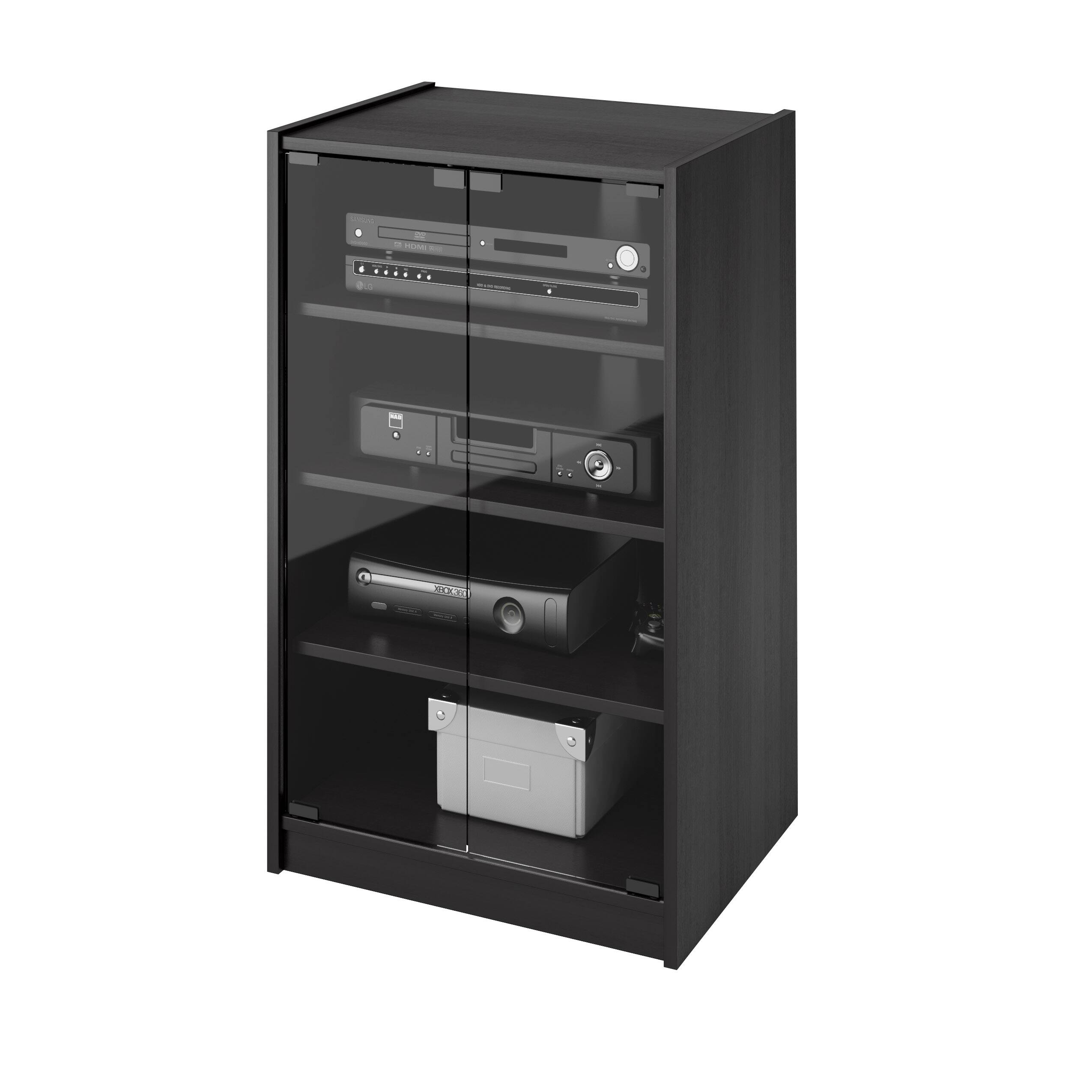 Alt View 32. CorLiving - 4-Tier Media Stand, DVD Storage Cabinet with 3 Adjustable Shelves, Tempered Glass Doors, and Cable Management - Black.