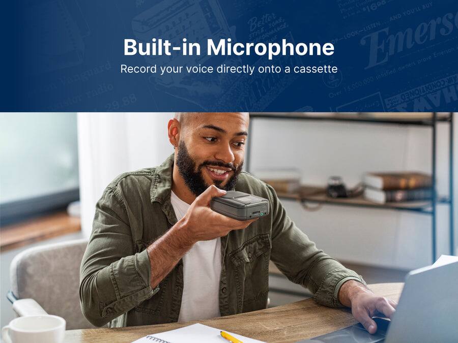 690 YOU'LL BUY Better AND rOn, STYLE Sronmce LOOK-LISTEN Emers Built-in Microphone Emerson I prove Record your voice directly onto a cassette owners Vanguard sensfied MY radio 15,000,000 Over TIONED 29.88 HAW

Built-in Microphone
Record your voice directly onto a cassette