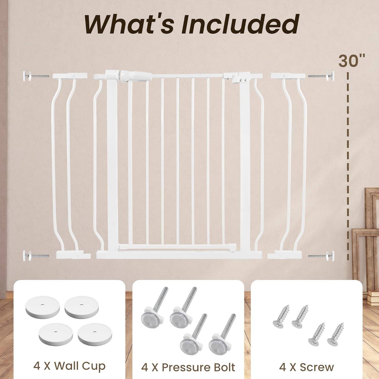 What's Included

30" 

4 X Wall Cup

4 X Pressure Bolt

4 X Screw
