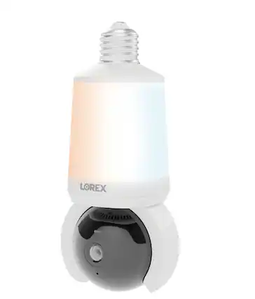 Front. Lorex - 2K Wi-Fi Smart Lightbulb Pan-Tilt Camera - White.