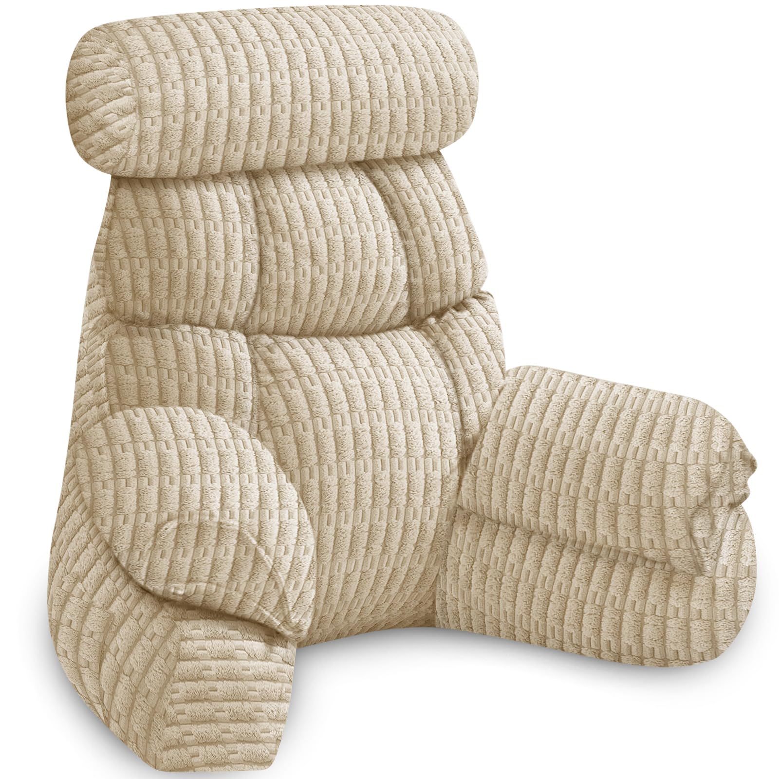 Fabibe - Pillow For Bed Sitting Up - With 9.4" Armrests Inch Arms Support Ideal Reading Watching Tv Gaming And Relaxing - Matte White-Large-for height over 5'2"-Weight 6.1