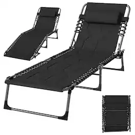 Outsunny - Folding Chaise Lounge Chair, Outdoor 6-Level Reclining Camping Tanning Chair with Headrest for Beach, Yard, Patio - Black