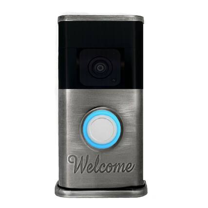 Front. Michael Healy - Welcome Video Doorbell Cover (Ring 3, 3 Plus, 4, Battery Plus, Battery Pro) - Antique Pewter.