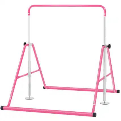 Front. KERDOM - Folding Gymnastics Bar for Junior, 65kg Weight Capacity, Height Adjustable Kids Horizontal Kip Training Rack Home Use - Pink.