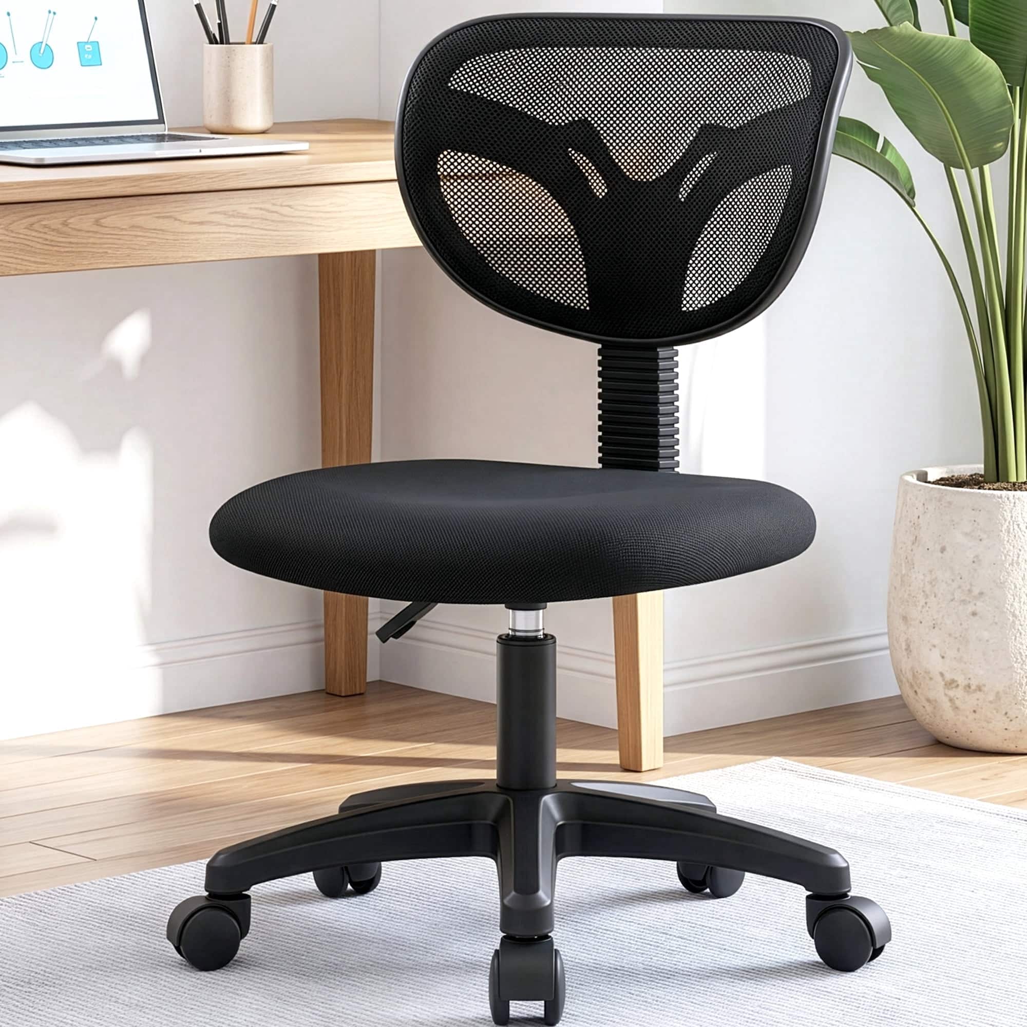 Neo Chair - Small Desk Chair, Armless Home Office Chair with Padded Seat, Swivel Ergonomic Computer Chair with Adjustable Height - Black price history on PriceWatchPro