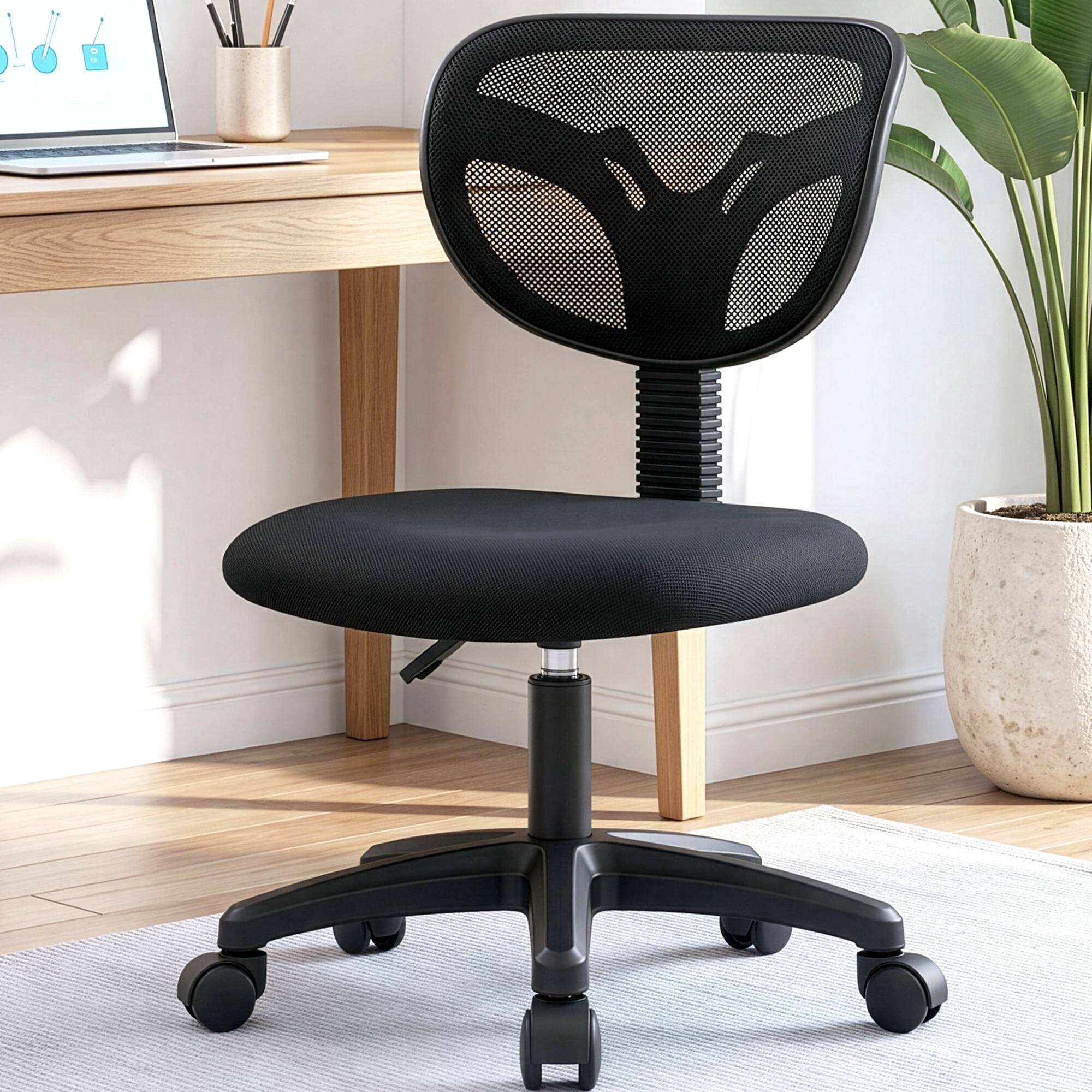 Neo Chair - Small Desk Chair, Armless Home Office Chair with Padded Seat, Swivel Ergonomic Computer Chair with Adjustable Height - Black