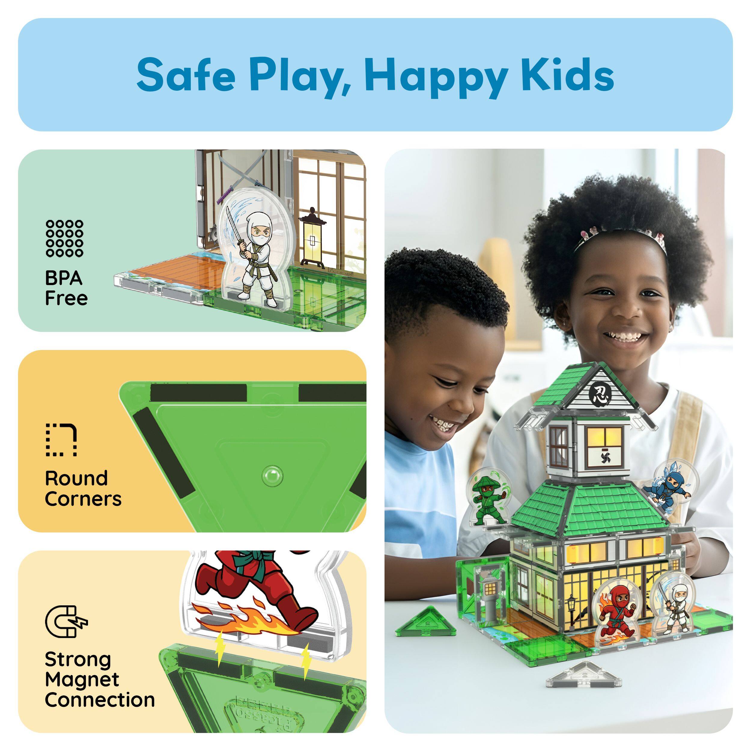 Safe Play, Happy Kids

- BPA Free
- Round Corners
- Strong Magnet Connection