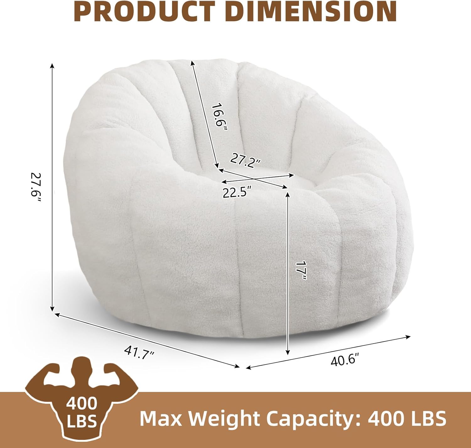 PRODUCT DIMENSION  
27.6" x 16.6" x 27.2" x 22.5" x 17" x 41.7" x 40.6"  
Max Weight Capacity: 400 LBS