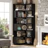 Aheaplus - 7-Tier Freestanding L-Shaped Corner Bookshelf with Baffle - Versatile Etagere for Home, Office & Kitchen - Black