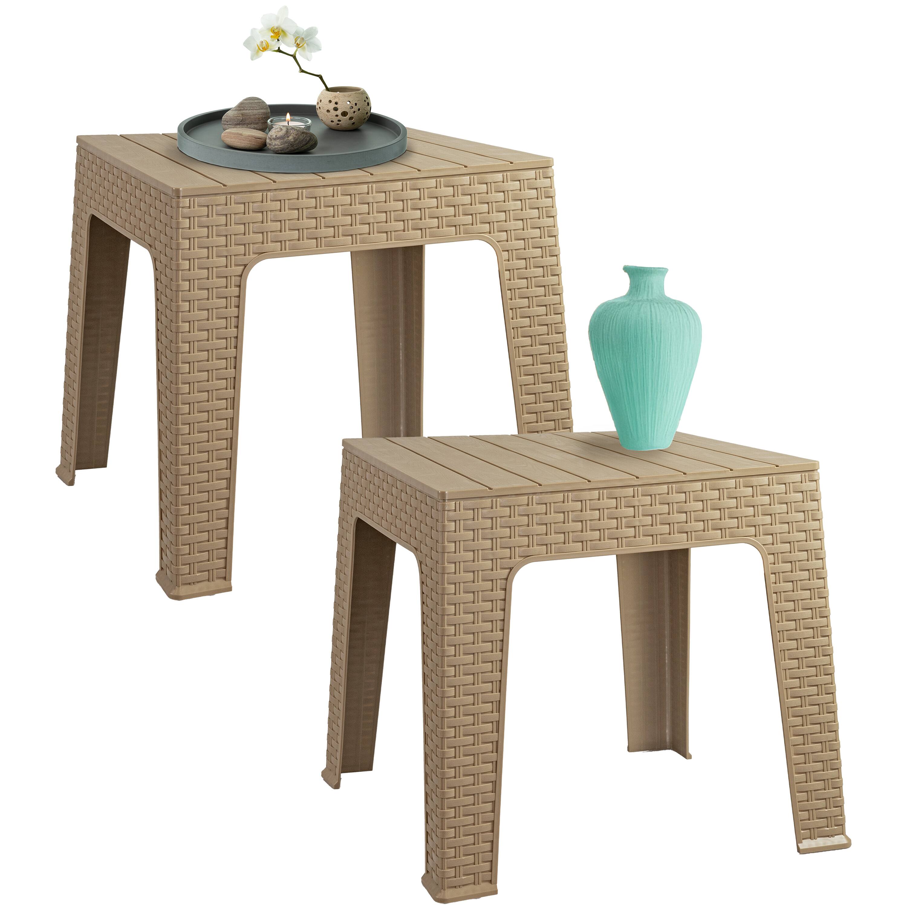 Alt View 8. Sunnydaze - 17.75" Plastic Square Patio Side Table - Set of 2 - Beige.