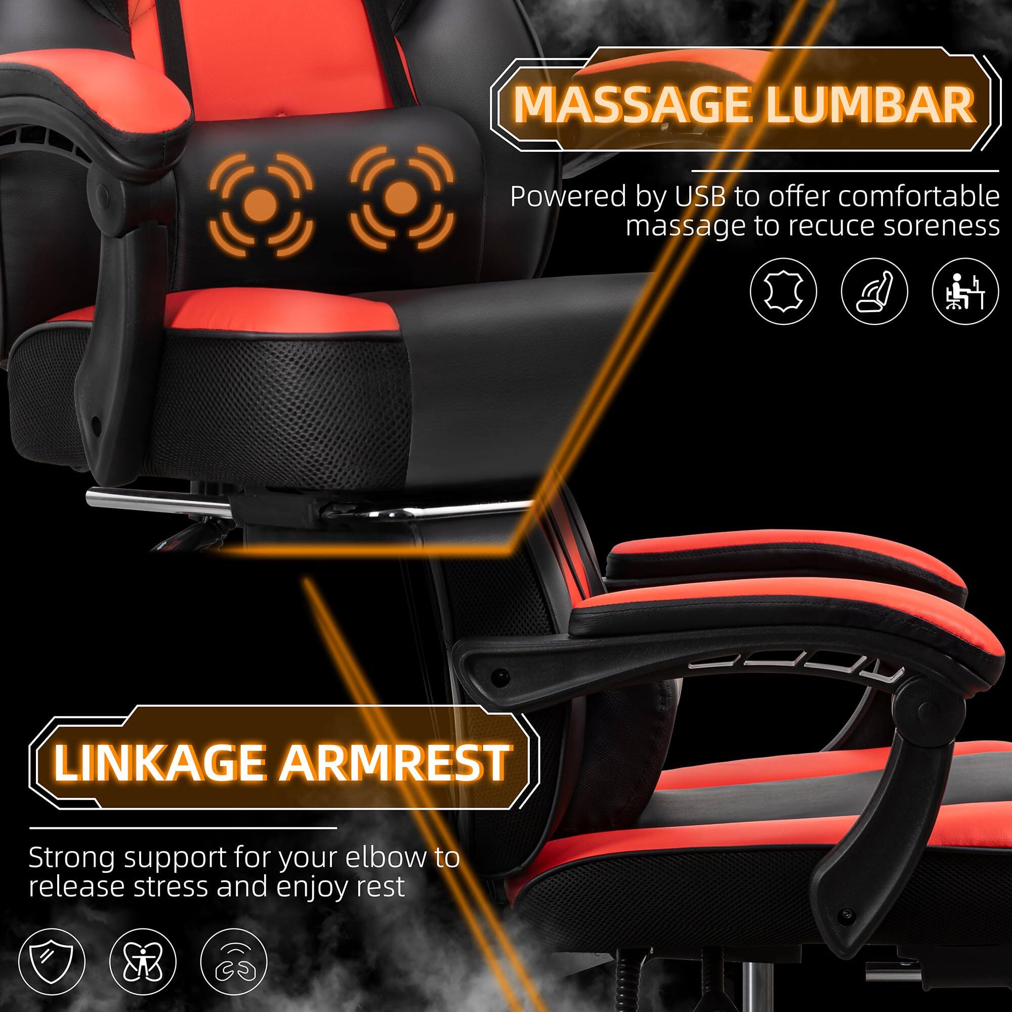 **MASSAGE LUMBAR**  
Powered by USB to offer comfortable massage to reduce soreness

**LINKAGE ARMREST**  
Strong support for your elbow to release stress and enjoy rest