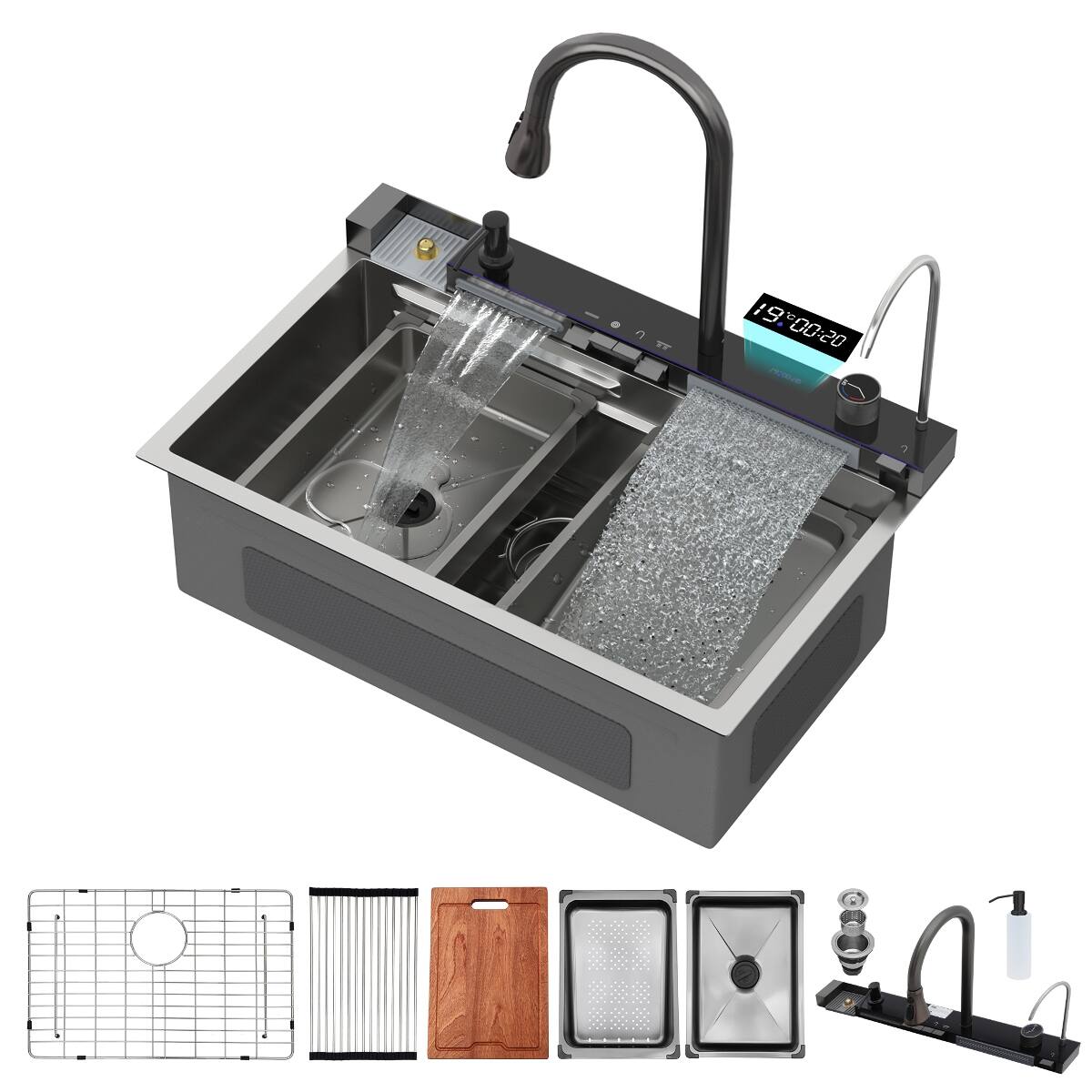 Ropilly 30 inch top mount kitchen sink, single bowl workstation sink ...