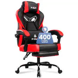 Neo Chair - Gaming Chair with Footrest, Heavy Duty 400 lbs, Ergonomic Chair with Headrest and Lumbar Support, PU Leather Recliner - Big & Tall Red