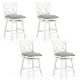 Gymax - 26'' Bar Stool Wooden Chair Set of 4 w/Contoured Backrest Swivel Padded Seat White & Gray - White, Gray