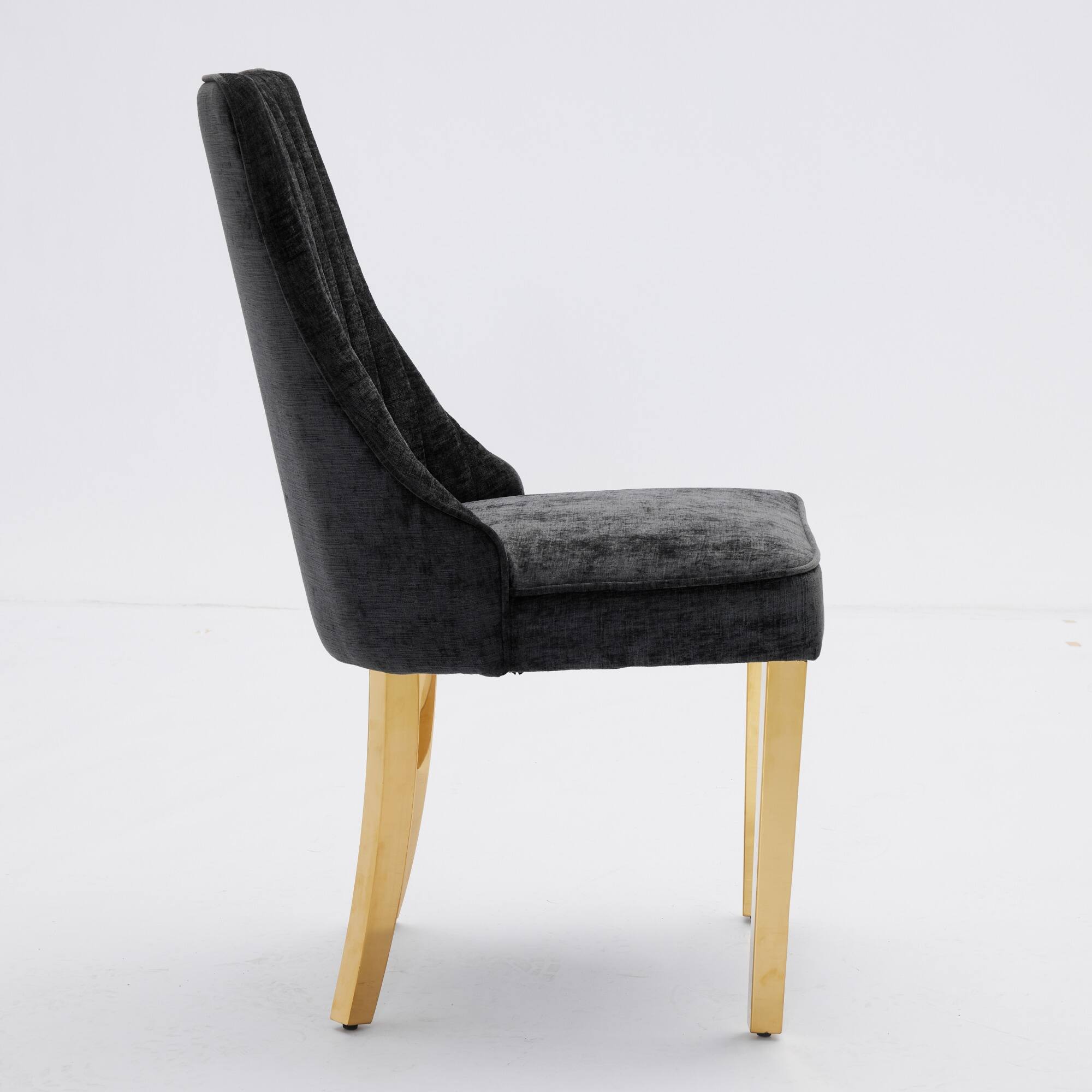 Alt View 1. Tiramisubest - 2-Piece Rayon Cloth Flocking Chenille Dining Chairs,Fabric Upholstered Chair with Golden Stainless Steel Legs(Black) - Black.