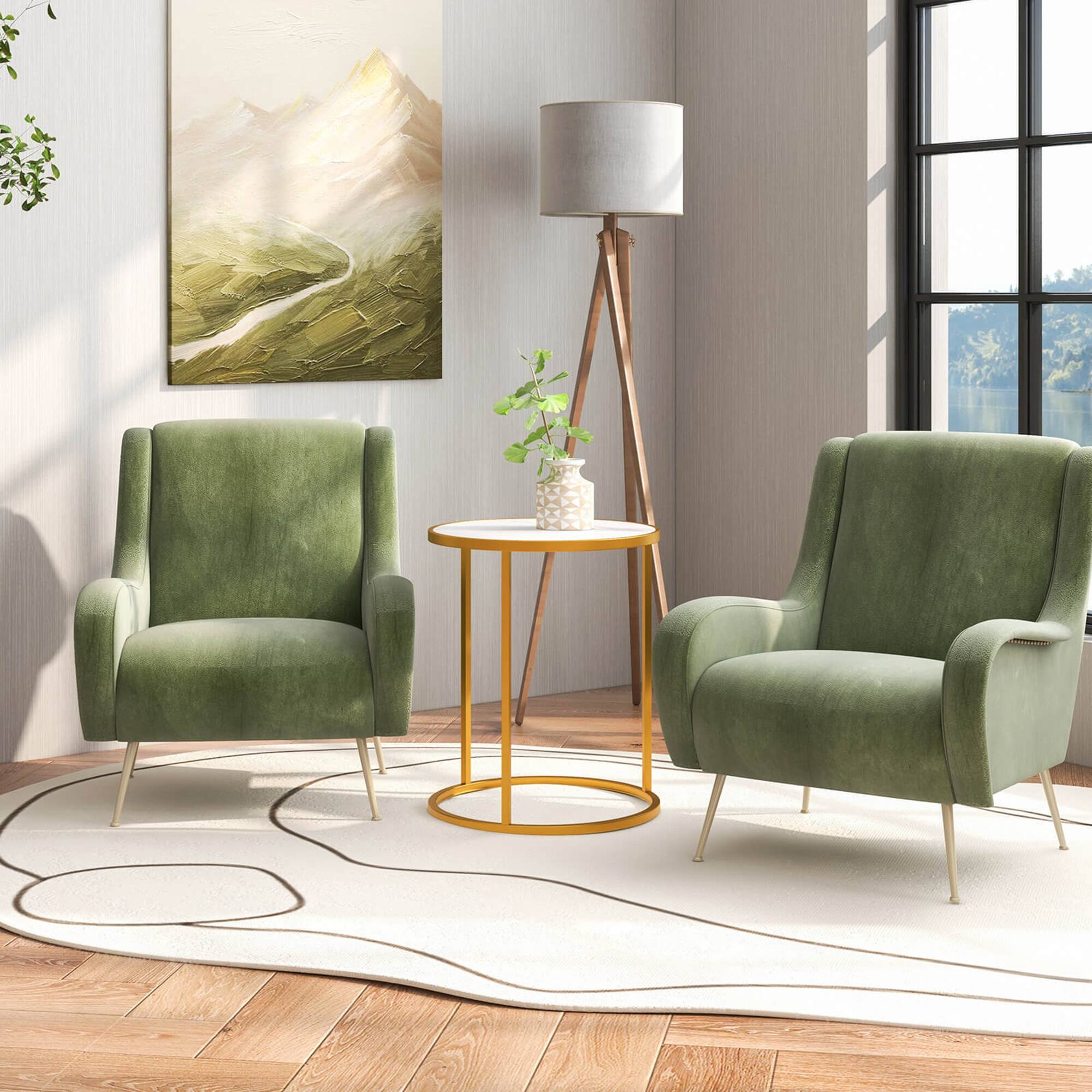 Alt View 4. Gymax - Gymax 2PCS Marble Top Round Side Table 19.5''x19.5'' End Table w/Golden Metal Frame Gold - White + Gold.