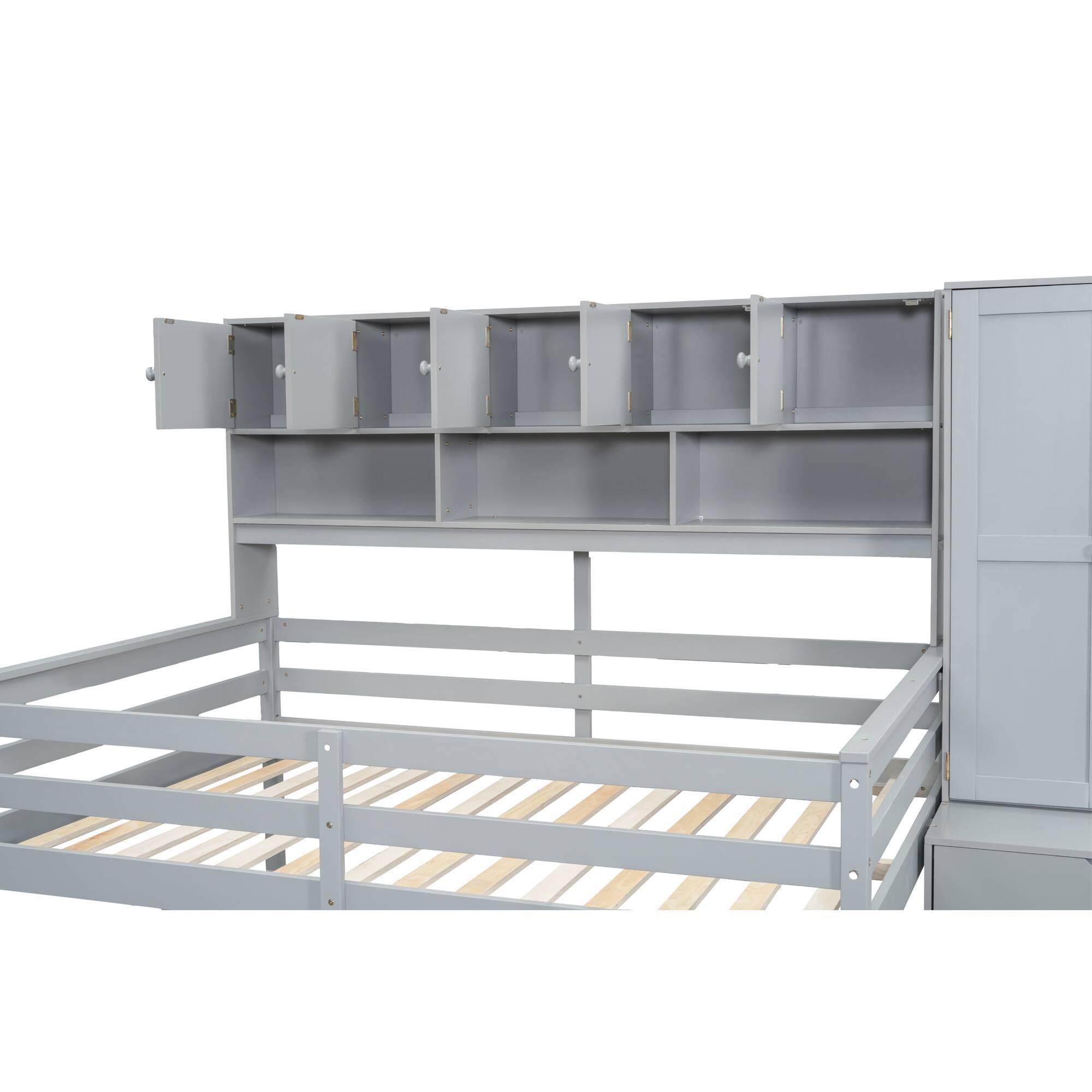 Alt View 9. Tiramisubest - Full Size Gray Wooden Loft Bed with Storage, Desk, Drawers & Shelves - Gray.