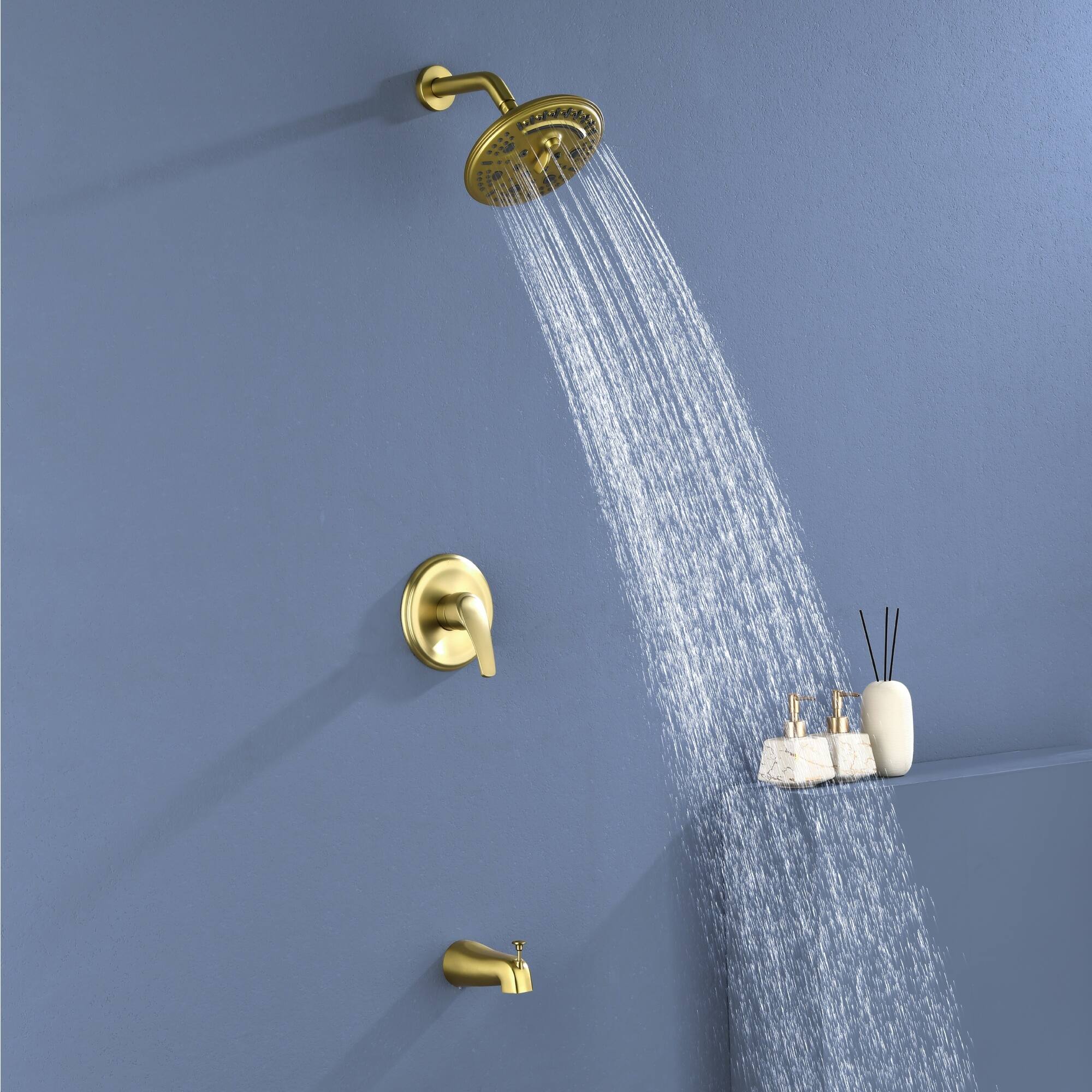 Alt View 1. Boyel Living - Brushed Gold 8-Inch Rain Shower System Brass SUS304 1-Function Valve 6-Function Top Spray cUPC - Brushed Gold.