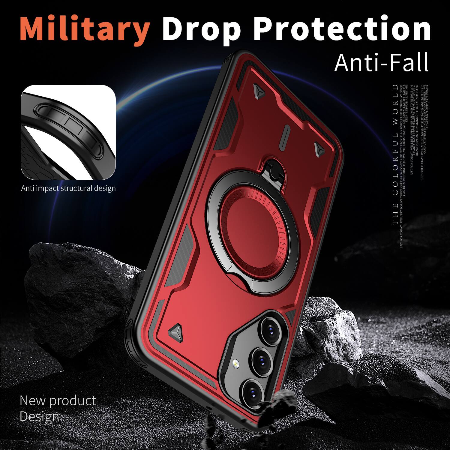 Military Drop Protection Anti-Fall

Anti impact structural design

COLORFUL

New product Design