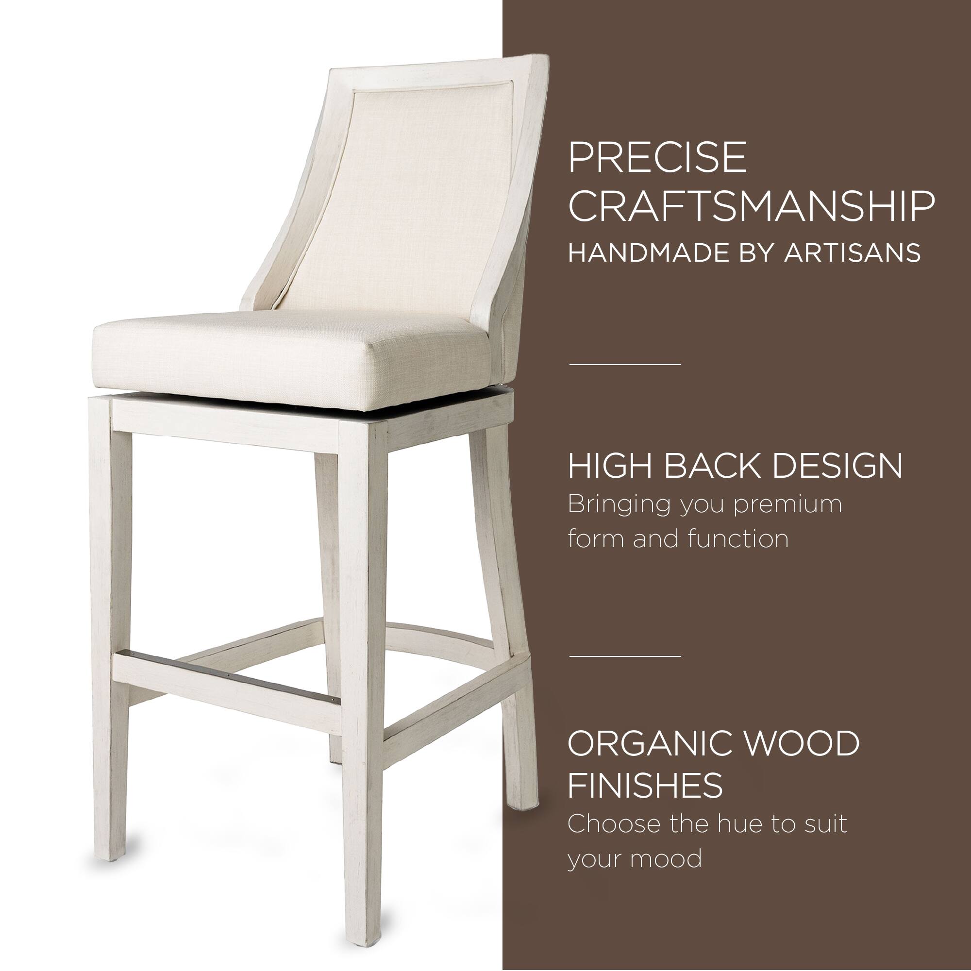 PRECISE CRAFTSMANSHIP  
HANDMADE BY ARTISANS  

HIGH BACK DESIGN  
Bringing you premium form and function  

ORGANIC WOOD FINISHES  
Choose the hue to suit your mood