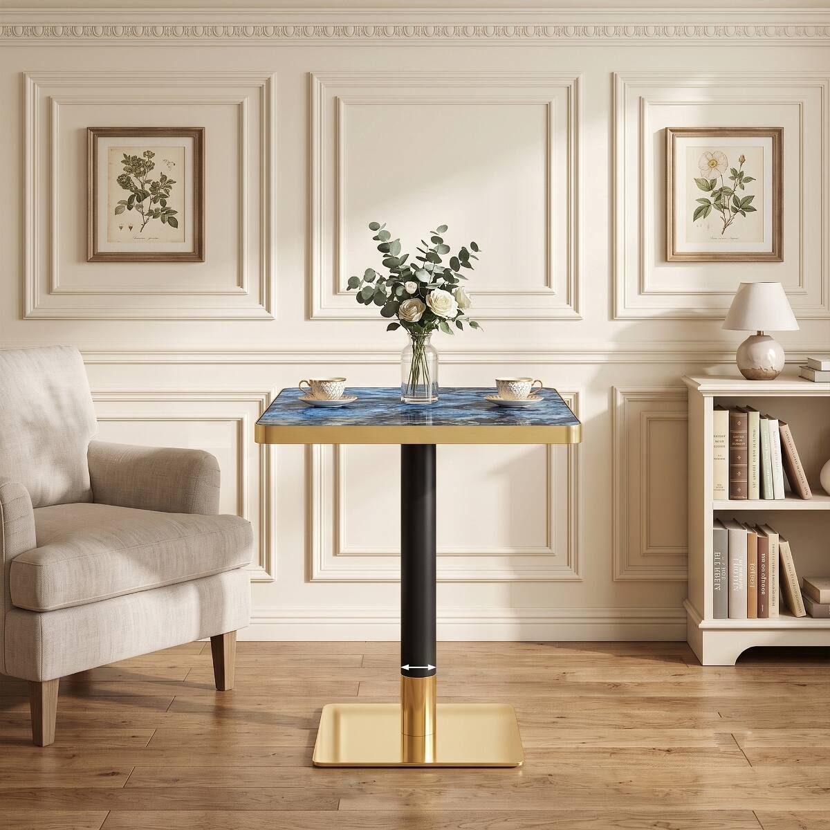 Loheer Small Square Dining Table, Blue Agate Marble Look Top with Gold ...