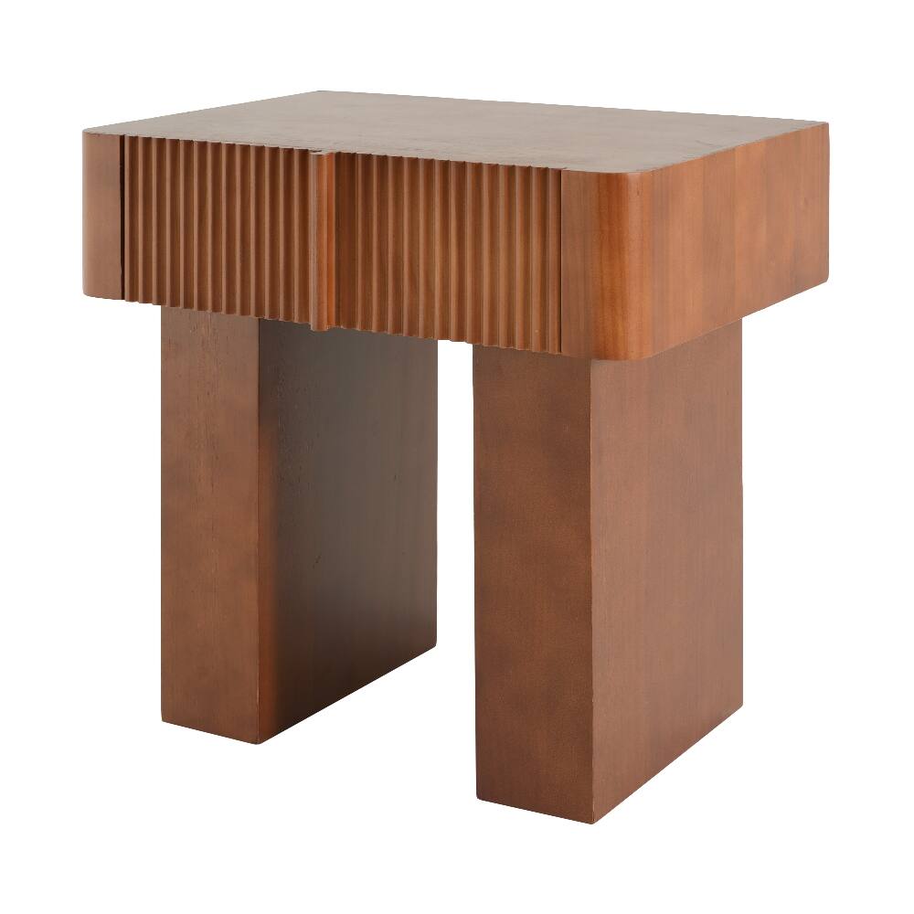 Alt View 3. Loheer - Loheer Wood End Table with Drawer Mid-Century Side Table Walnut Nightstand Fluted Accent Table for Living Room Bedroom - Walnut.