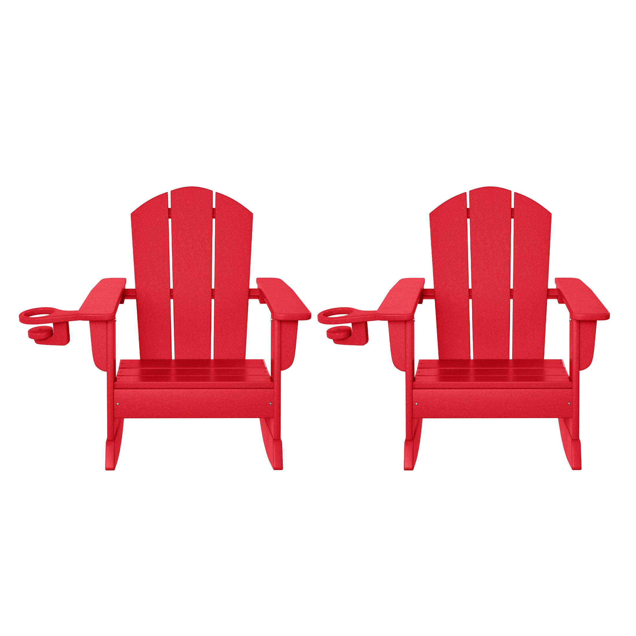 Front. WestinTrends - WestinTrends Malibu Outdoor HDPE Plastic Preschool Toddler Classic Adirondack Rocking Chairs (Set of 2) - Red.